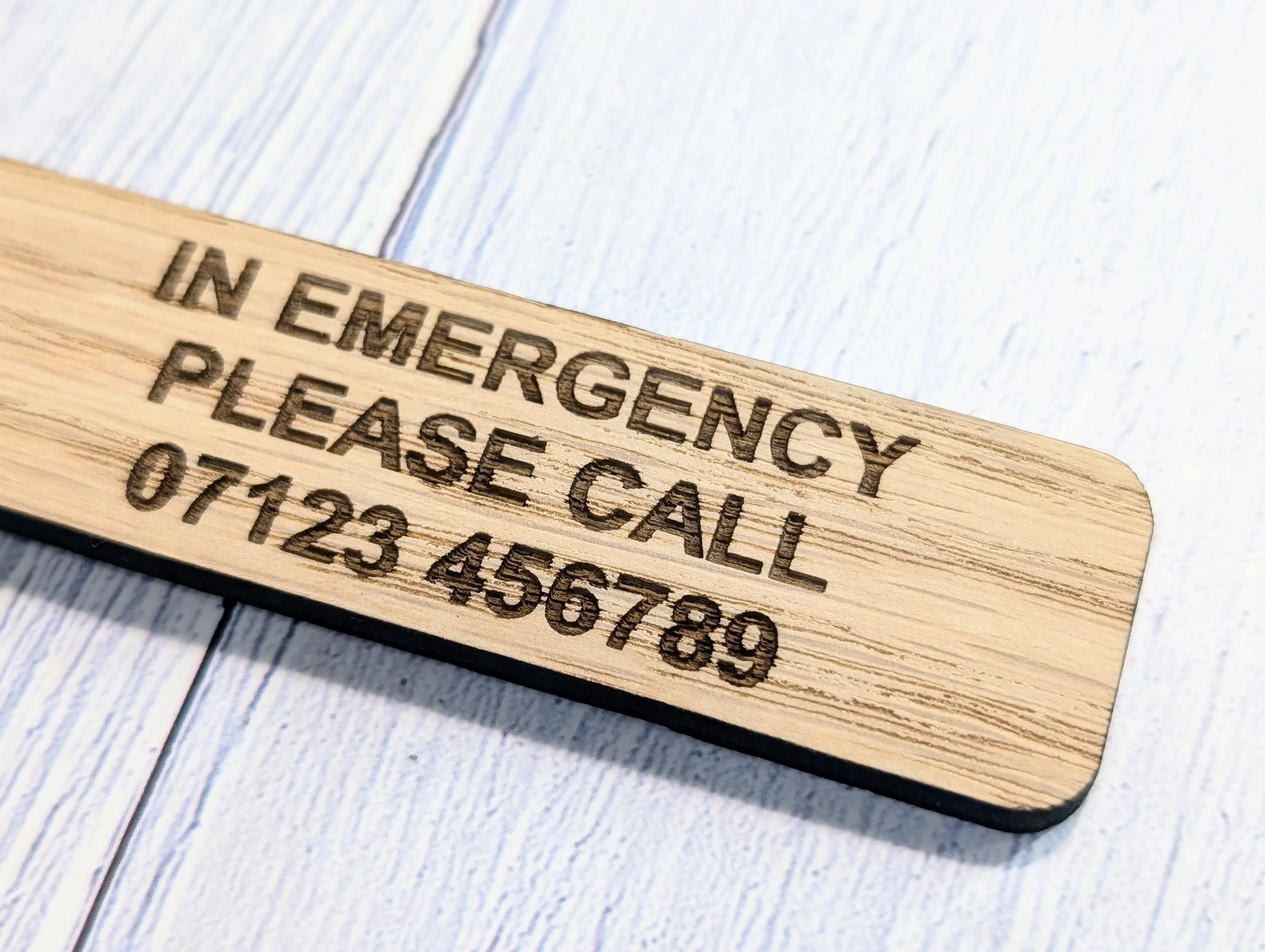 ICE Keyring - In Case of Emergency - Oak 90x25mm | Personalised with Your Phone Number | Eco-Friendly | Customisable Wooden Keyfob - Image 7