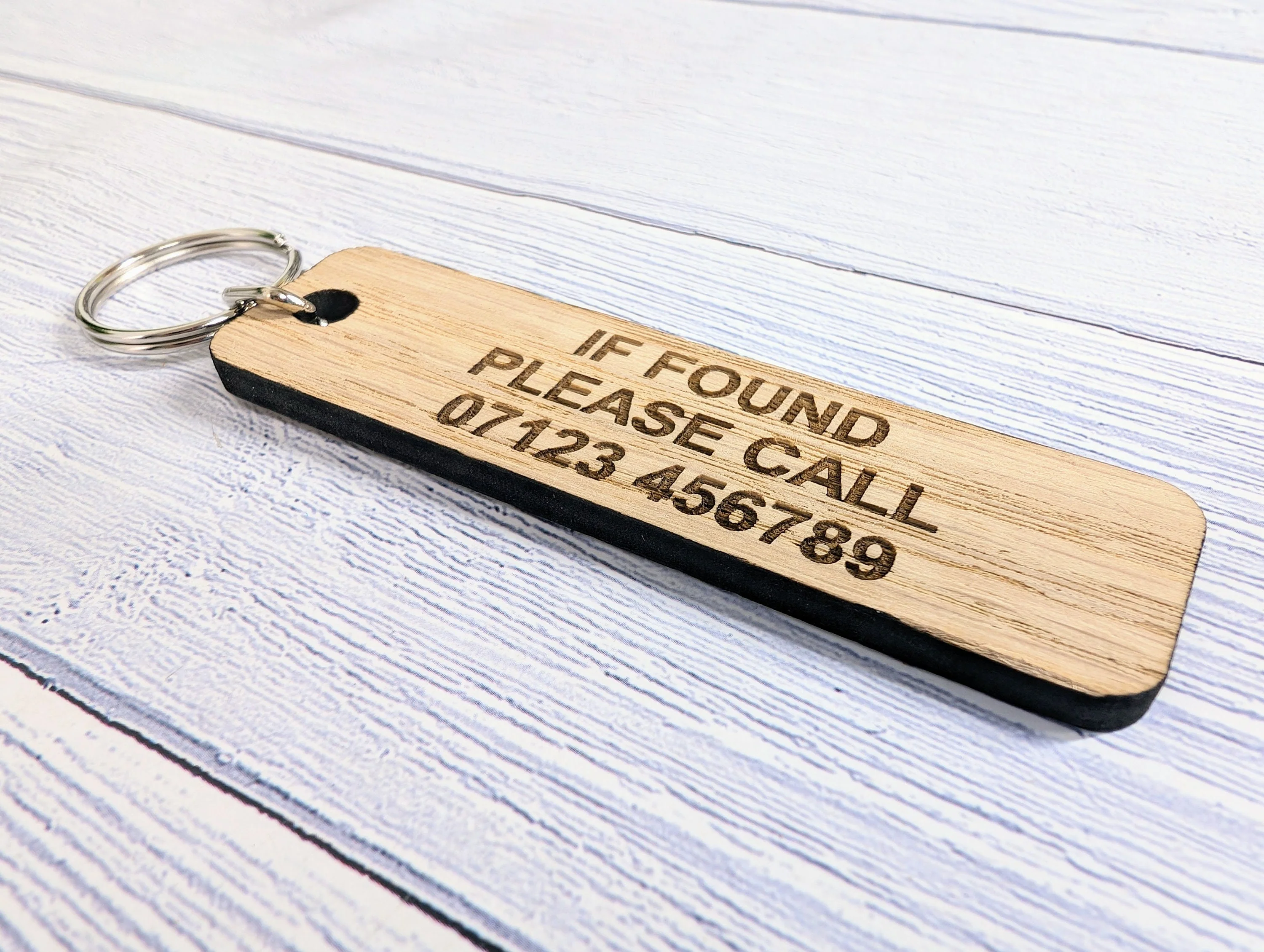 If Found Please Call - Customisable Oak Keyring 90x25mm | Personalised with Your Phone Number - Image 4