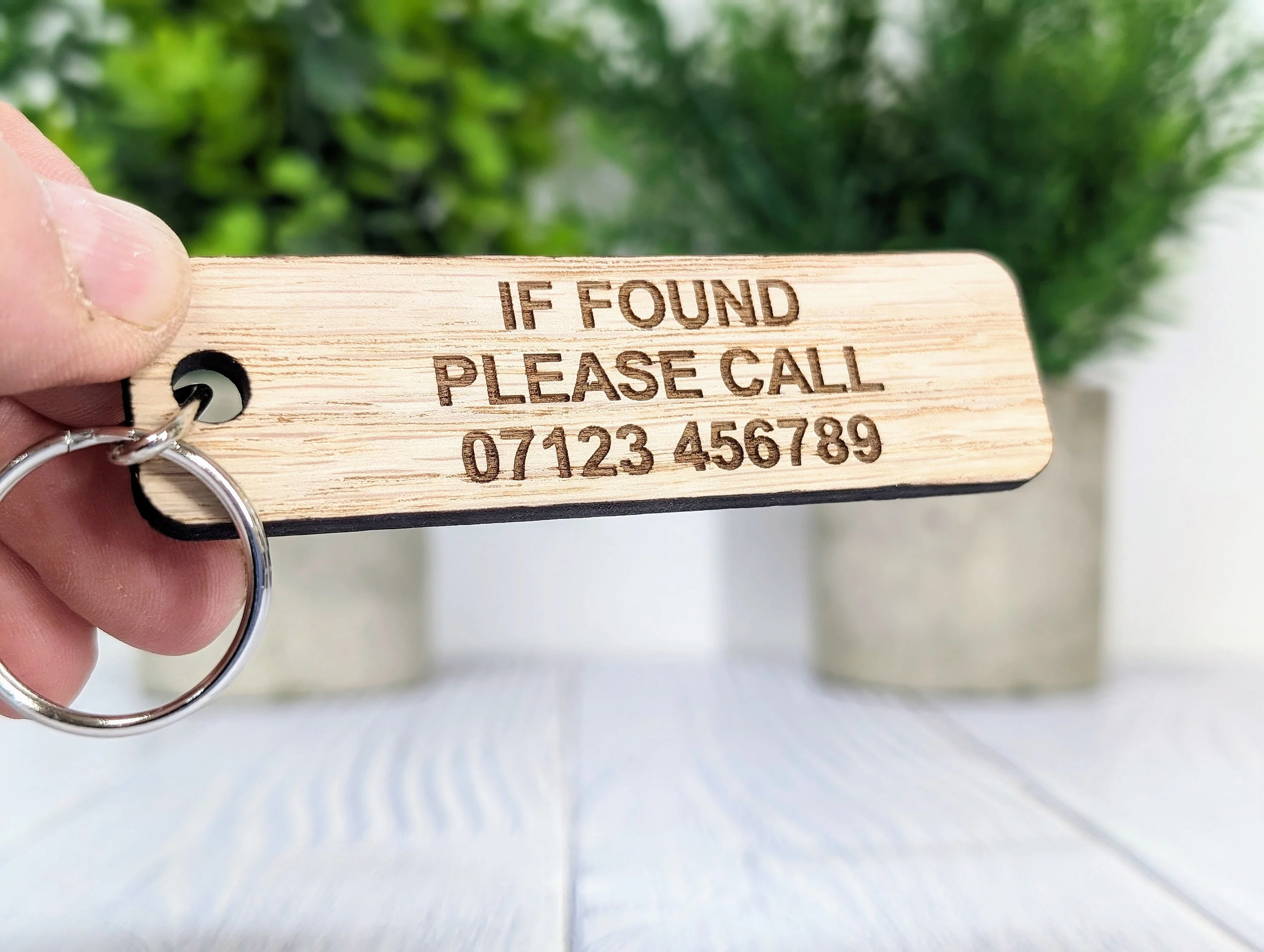 If Found Please Call - Customisable Oak Keyring 90x25mm | Personalised with Your Phone Number - Image 5