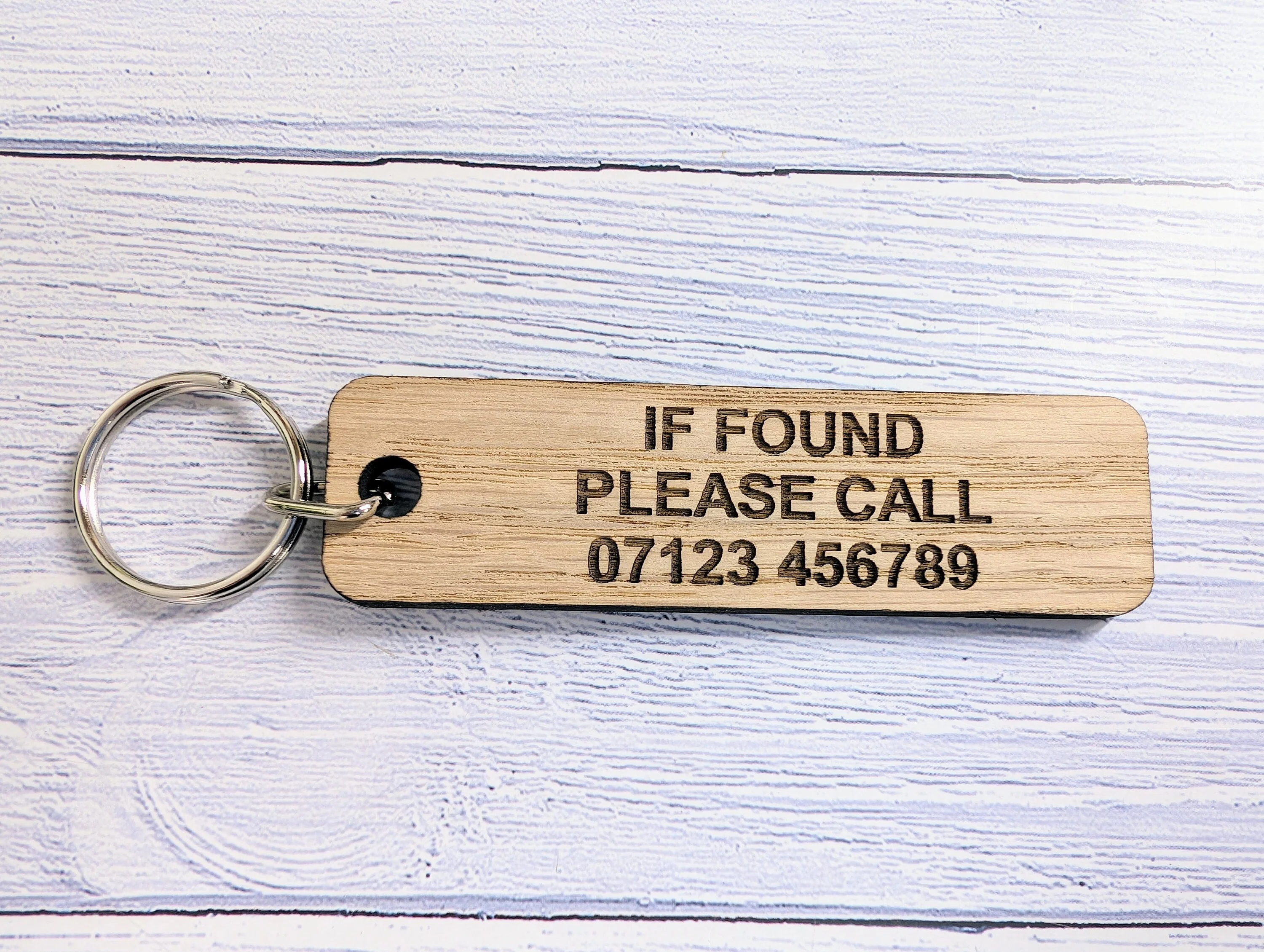 If Found Please Call - Customisable Oak Keyring 90x25mm | Personalised with Your Phone Number - Image 6