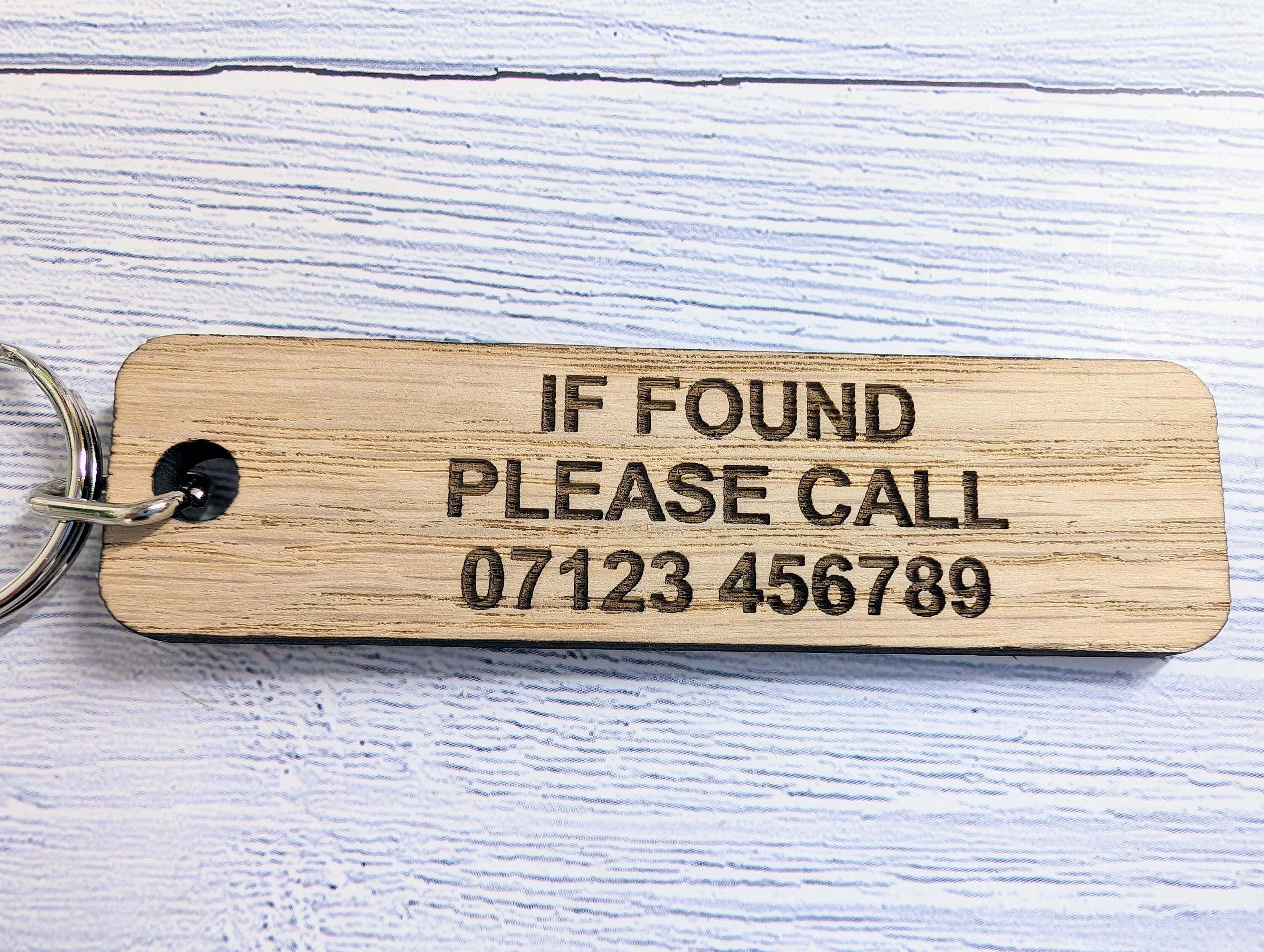 If Found Please Call - Customisable Oak Keyring 90x25mm | Personalised with Your Phone Number - Image 7