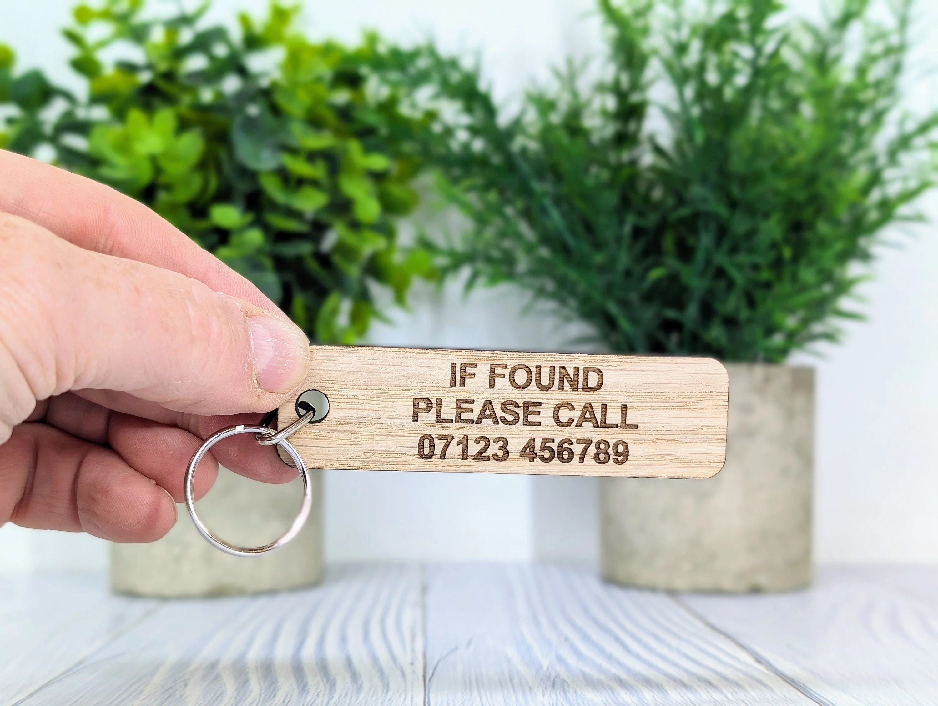 If Found Please Call - Customisable Oak Keyring 90x25mm | Personalised with Your Phone Number - Image 9