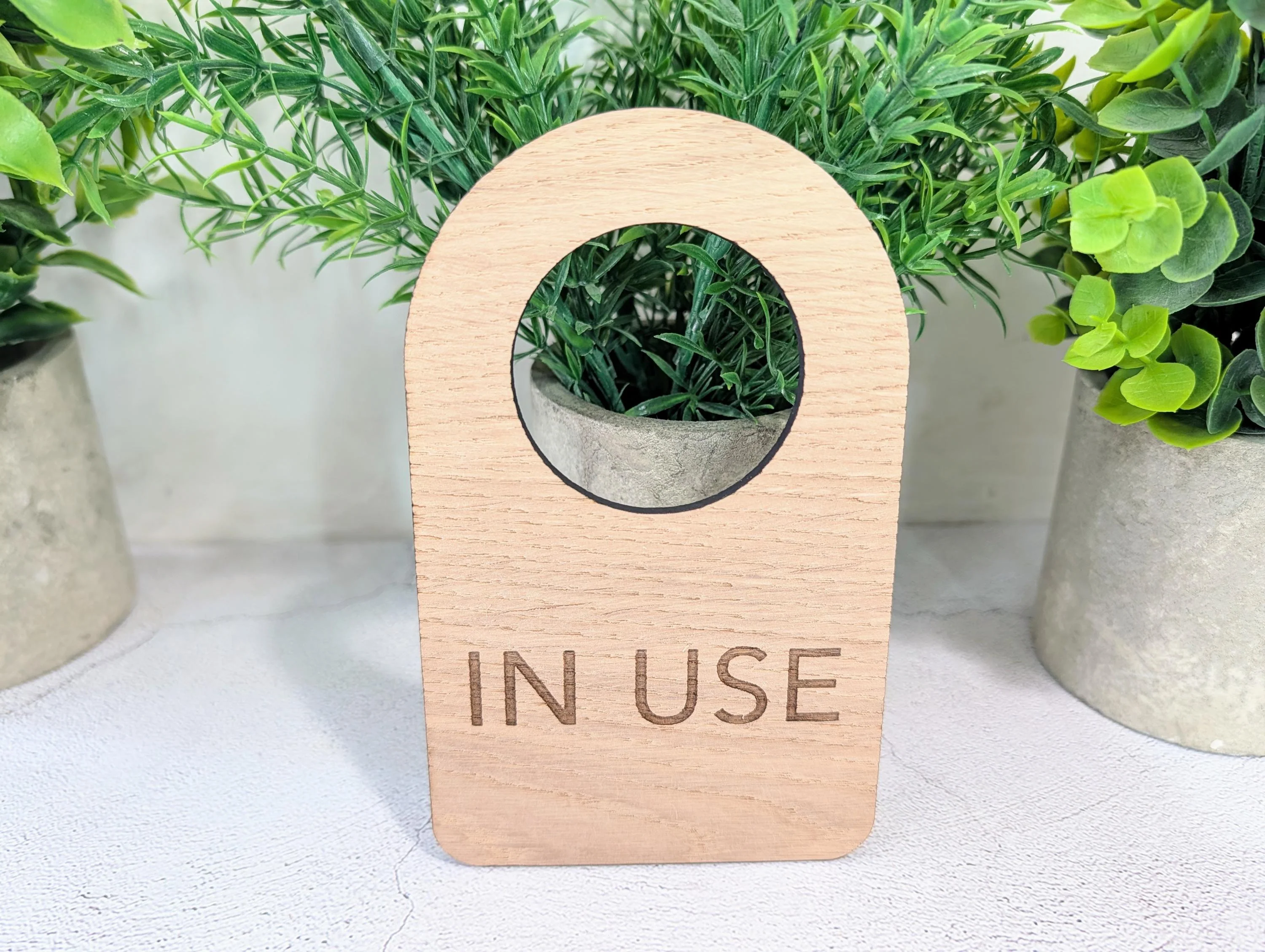 In Use / Free - Door Hanger – Double-Sided Oak Veneered Sign, Slip-Over Handle, Eco Friendly Wood, Made in Wales, Plastic-Free Packaging - Image 5