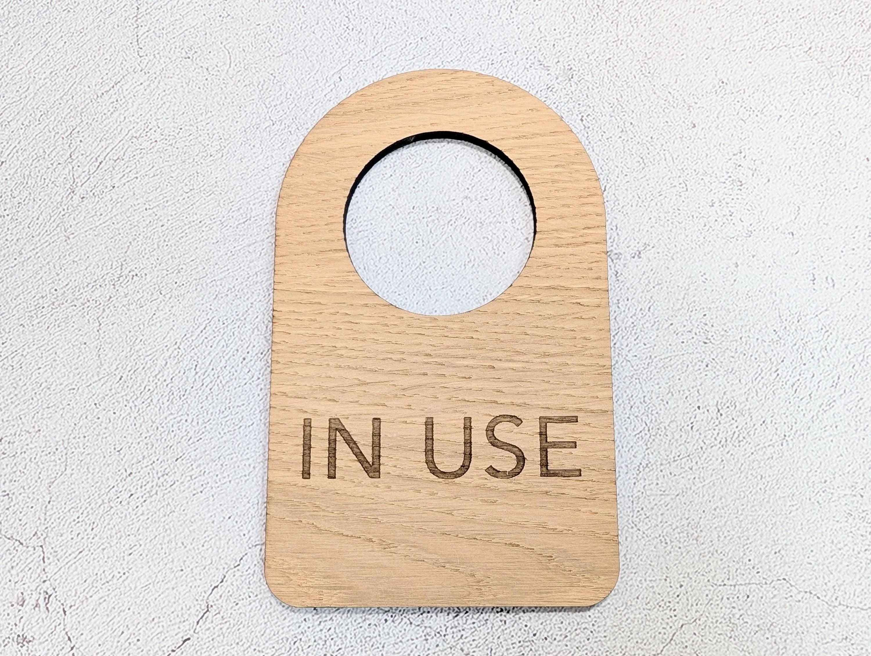 In Use / Free - Door Hanger – Double-Sided Oak Veneered Sign, Slip-Over Handle, Eco Friendly Wood, Made in Wales, Plastic-Free Packaging - Image 8