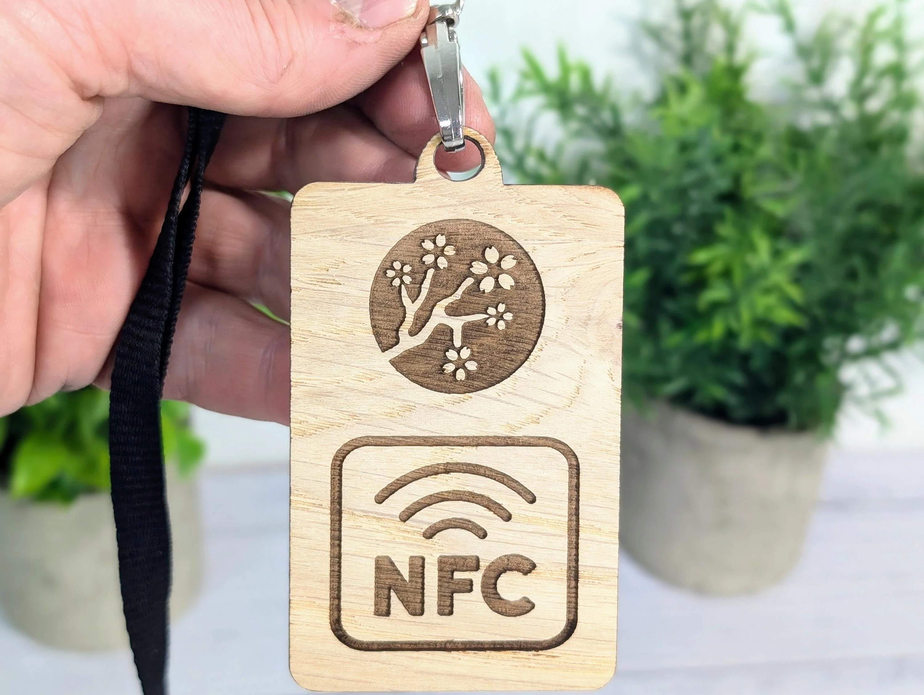 Interactive NFC Logo Wooden Badges with Eco Lanyards - Personalised NFC Link, Custom Branded Event Staff Badges, Exhibition Promotional - Image 3
