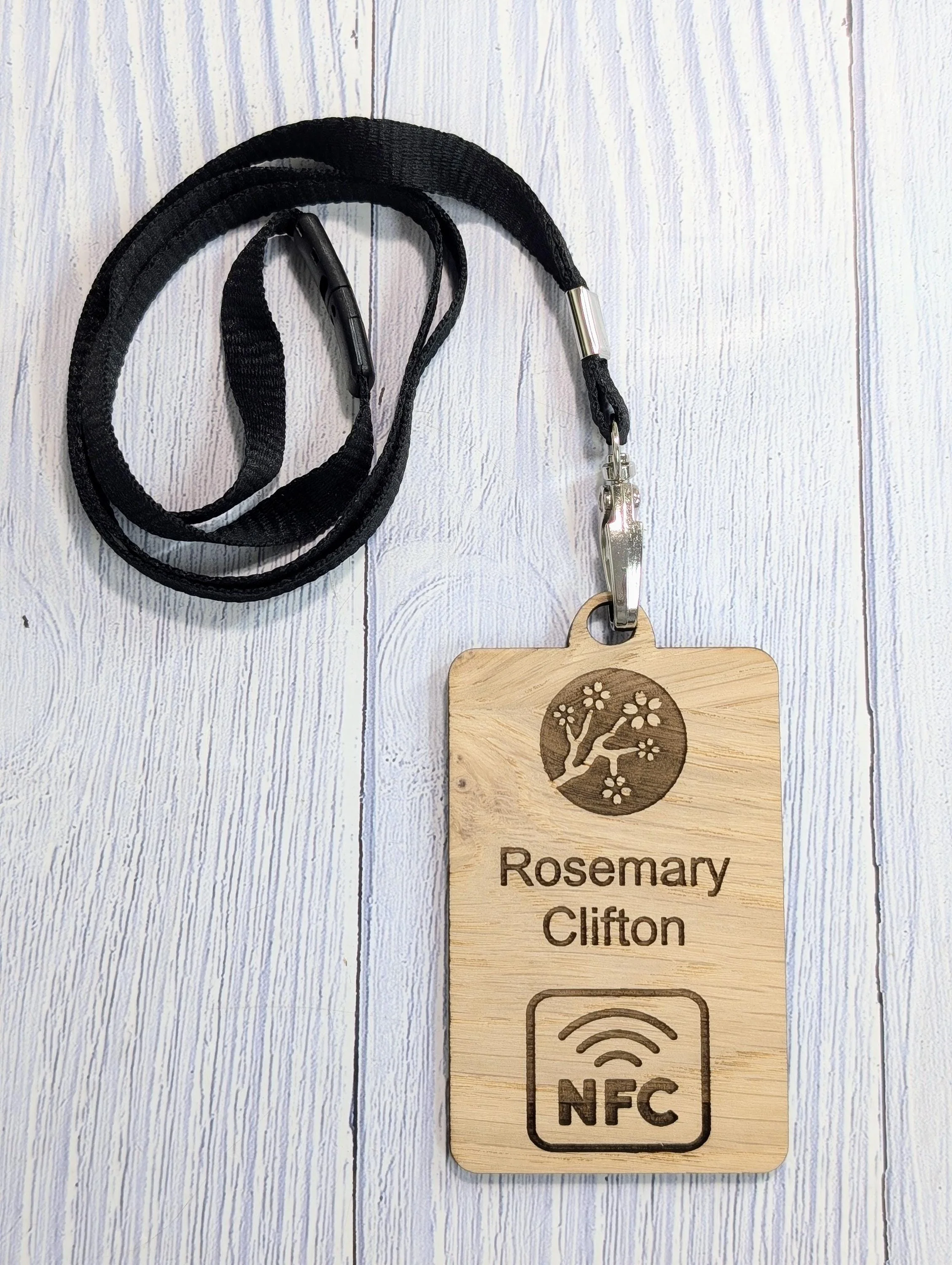 Interactive NFC Wooden Portrait Name Badges with Eco Lanyards - Personalised Name, Company, NFC Link, Logo - Event, Exhibition Badges - Image 2