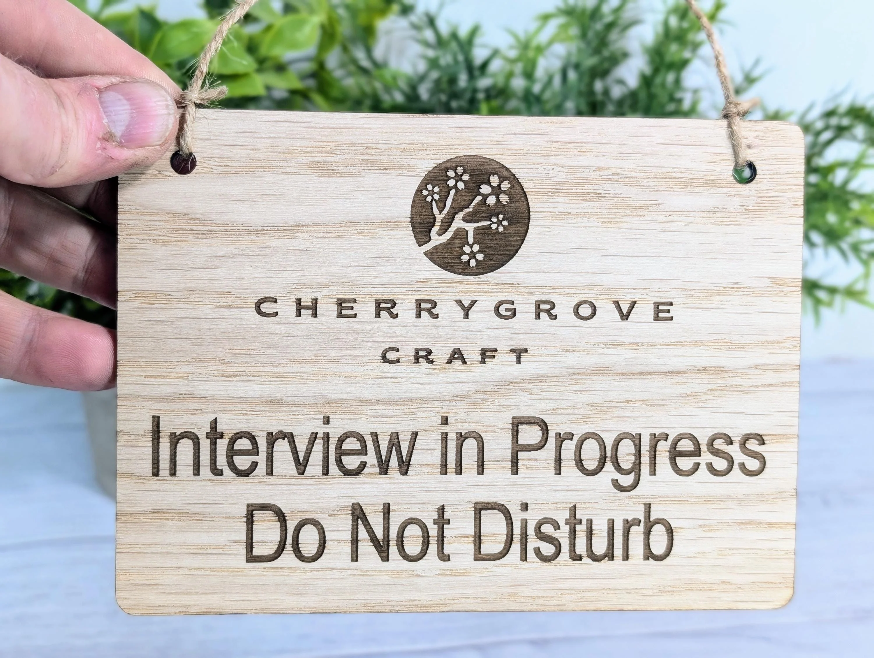 Interview in Progress, Do Not Disturb - Hanging Sign, 4 Sizes, Add Your Text or Logo, Personalised Wooden Hanging Sign,Door Sign - Image 2