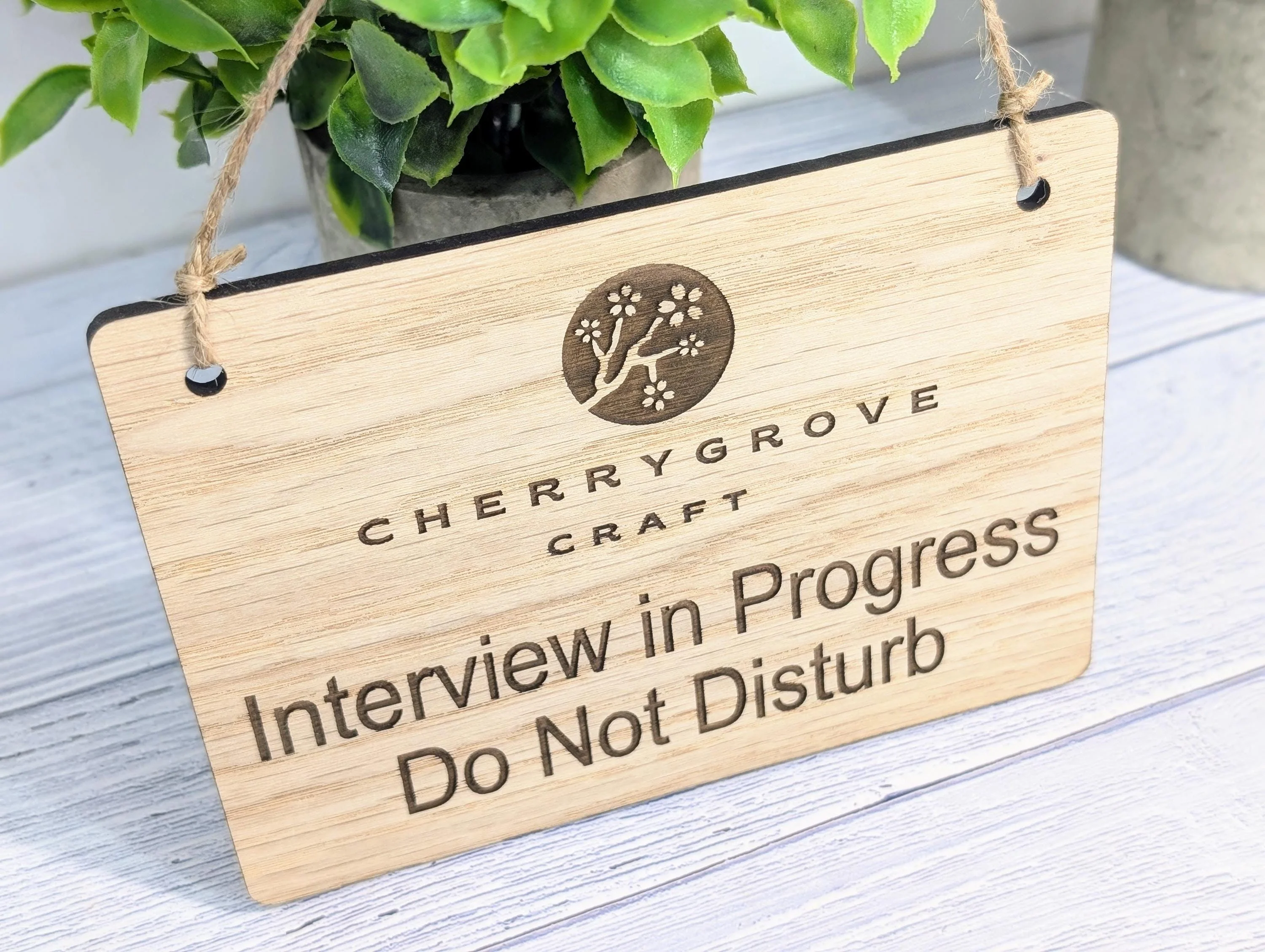 Interview in Progress, Do Not Disturb - Hanging Sign, 4 Sizes, Add Your Text or Logo, Personalised Wooden Hanging Sign,Door Sign - Image 3