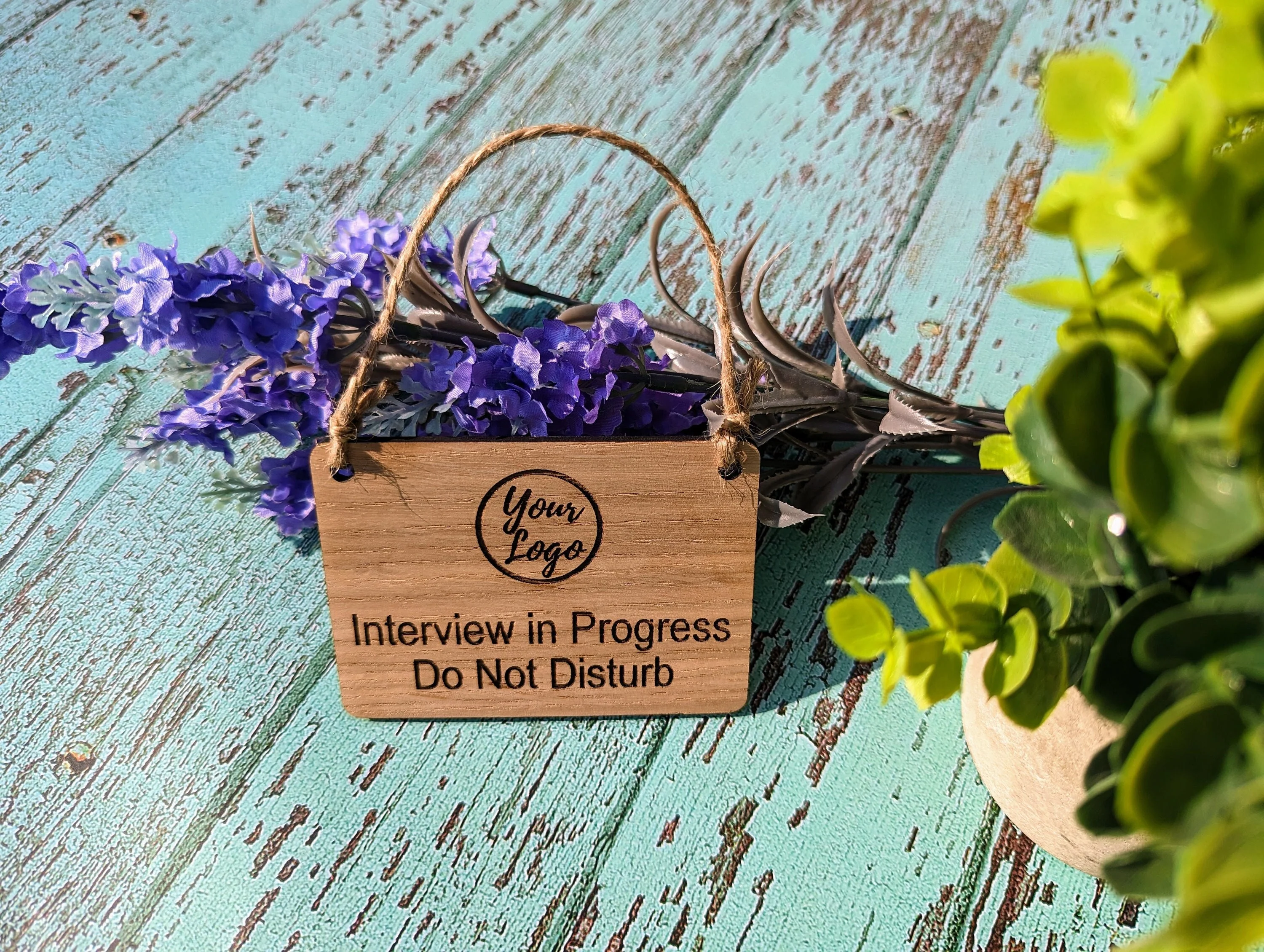 Interview in Progress, Do Not Disturb - Hanging Sign, 4 Sizes, Add Your Text or Logo, Personalised Wooden Hanging Sign,Door Sign - Image 4