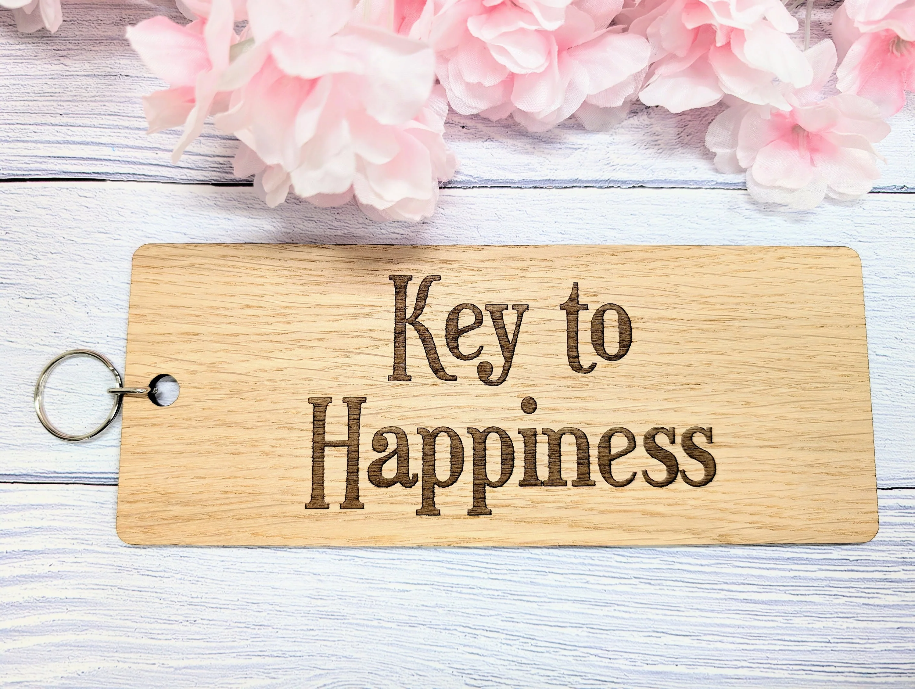 Key to Happiness - Wooden Keyring - Extra-Large 200x80mm – Inspirational Gift Idea, Motivational Gift - Image 2