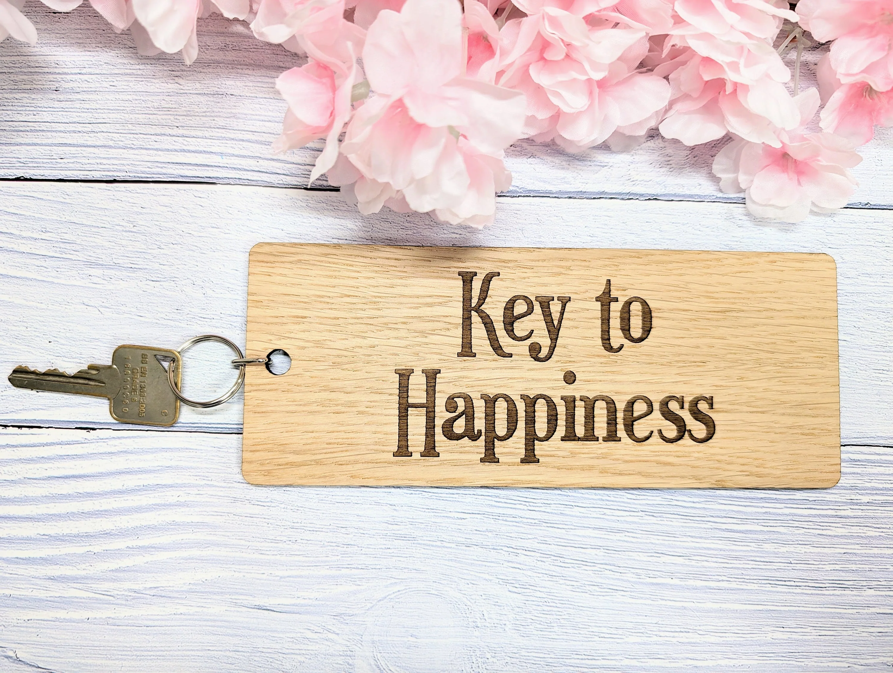 Key to Happiness - Wooden Keyring - Extra-Large 200x80mm – Inspirational Gift Idea, Motivational Gift - Image 4