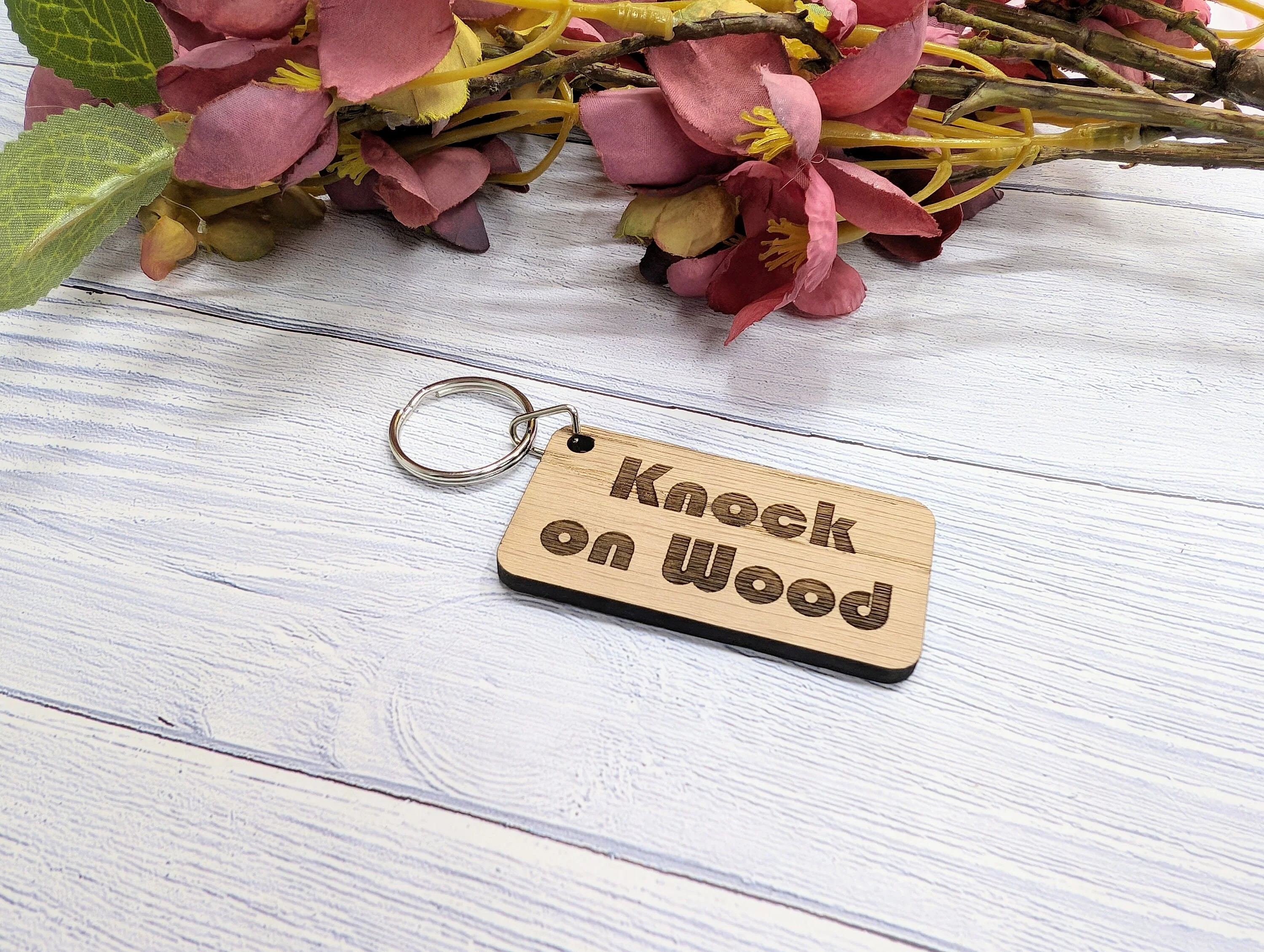 Knock on Wood Oak Veneer Keyring - 65x35mm, Superstition Inspired | Unique Good Luck Charm, Eco-Friendly, Perfect for Gift-Giving - Image 4