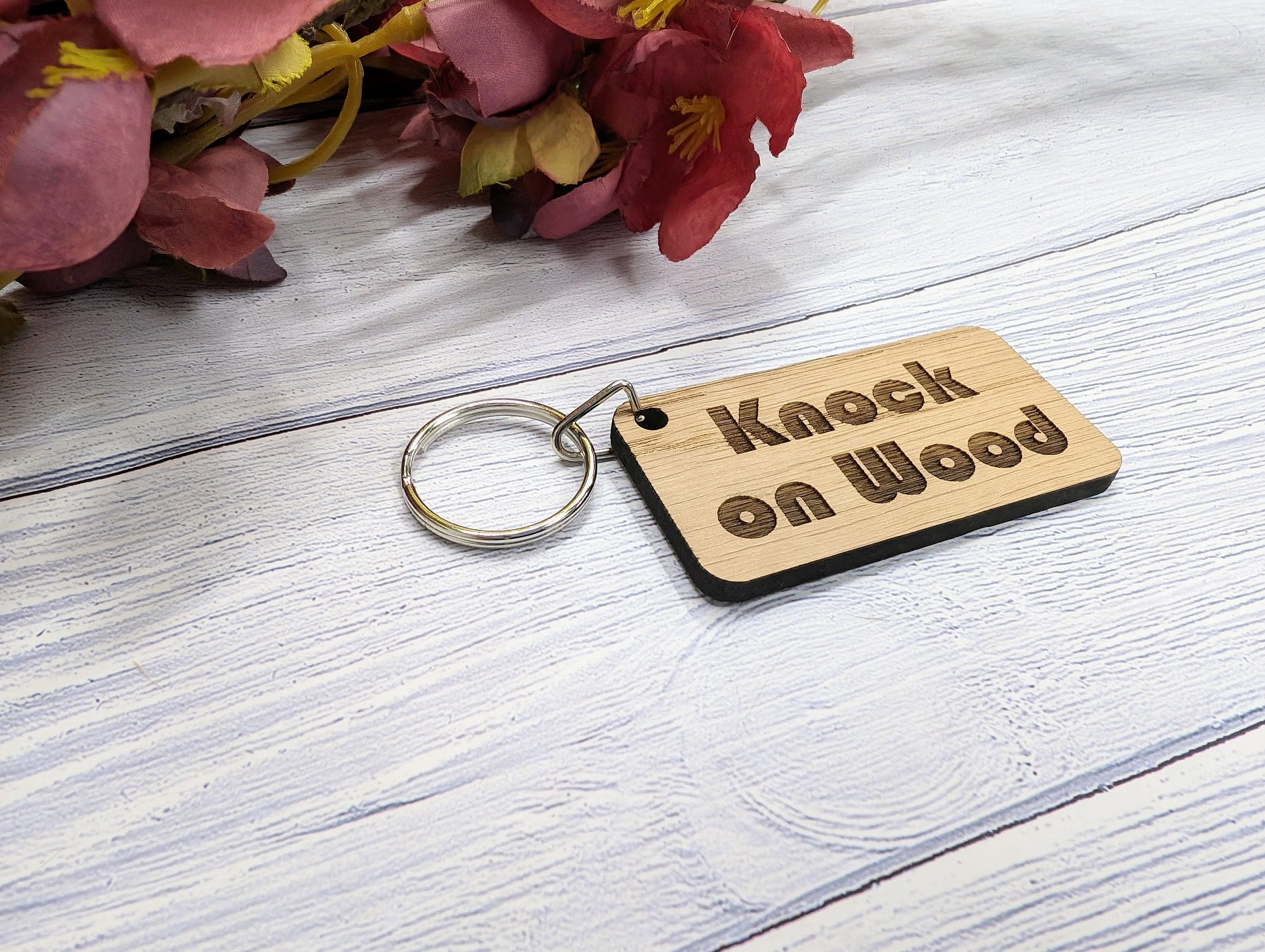 Knock on Wood Oak Veneer Keyring - 65x35mm, Superstition Inspired | Unique Good Luck Charm, Eco-Friendly, Perfect for Gift-Giving - Image 5