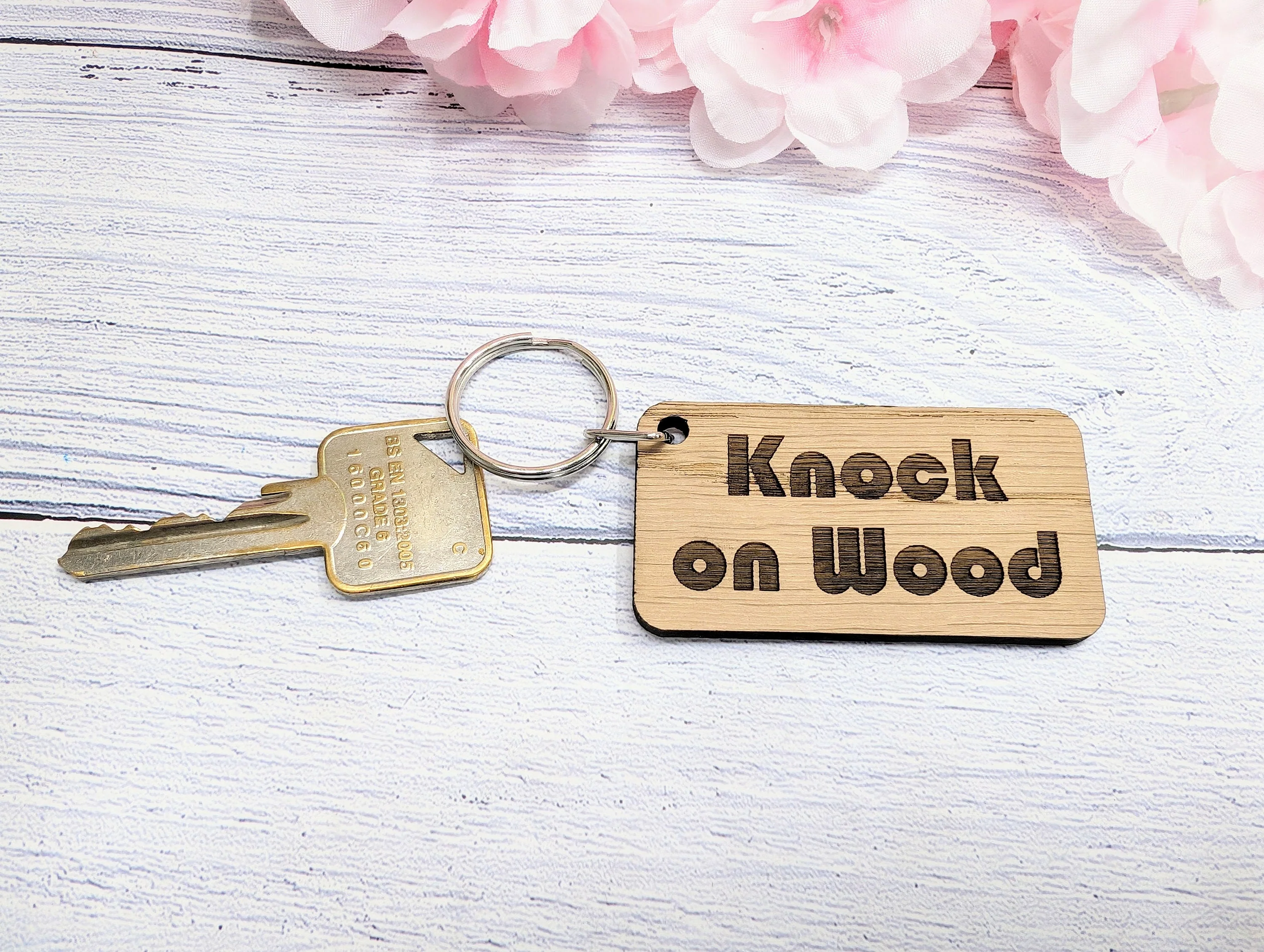 Knock on Wood Oak Veneer Keyring - 65x35mm, Superstition Inspired | Unique Good Luck Charm, Eco-Friendly, Perfect for Gift-Giving - Image 6