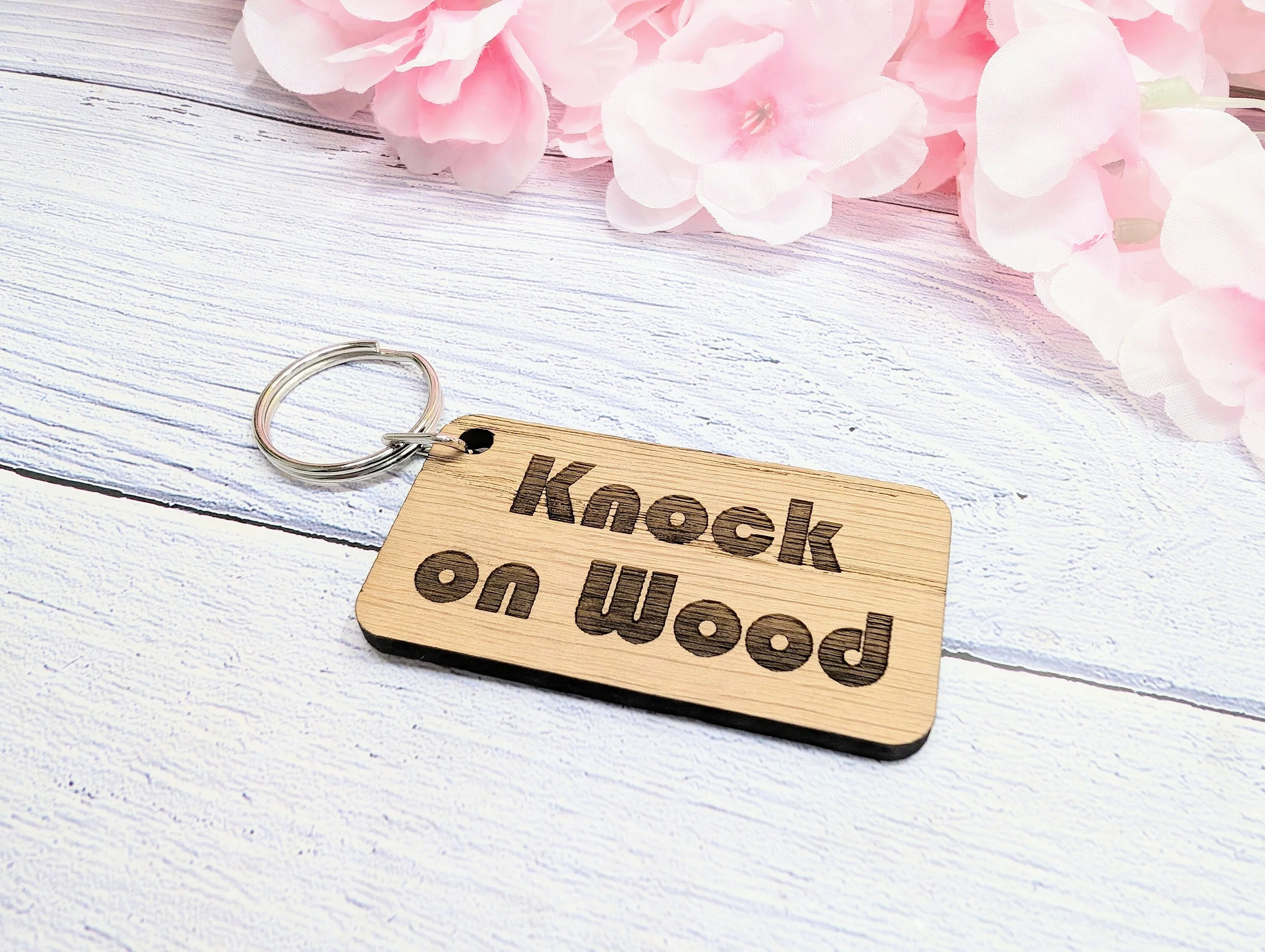 Knock on Wood Oak Veneer Keyring - 65x35mm, Superstition Inspired | Unique Good Luck Charm, Eco-Friendly, Perfect for Gift-Giving - Image 7