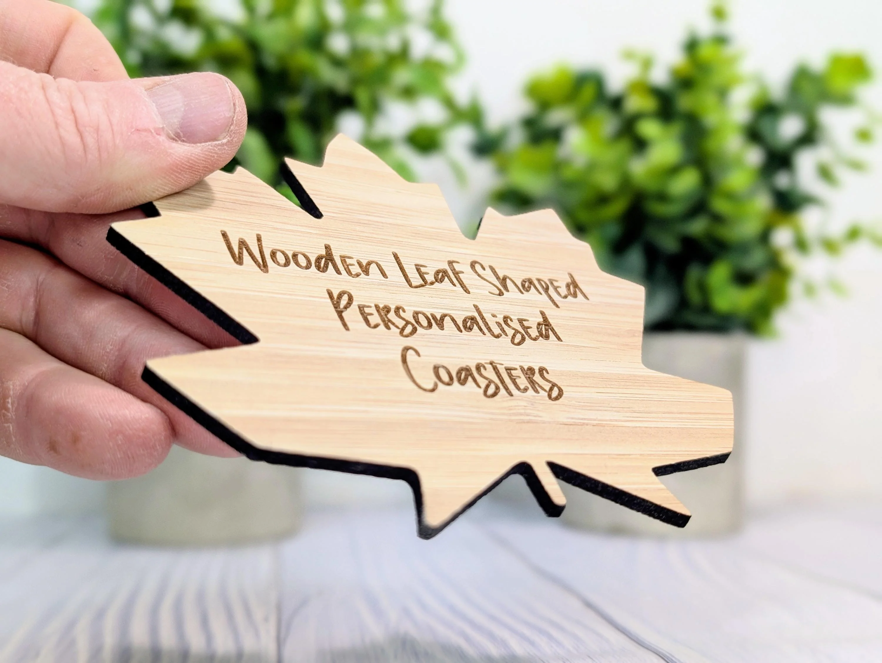 Leaf Shaped Bamboo Coasters - Personalised Text – Eco-Friendly Gift, Custom Message – Bespoke Sustainable Craft, 115mm Diameter - Image 8