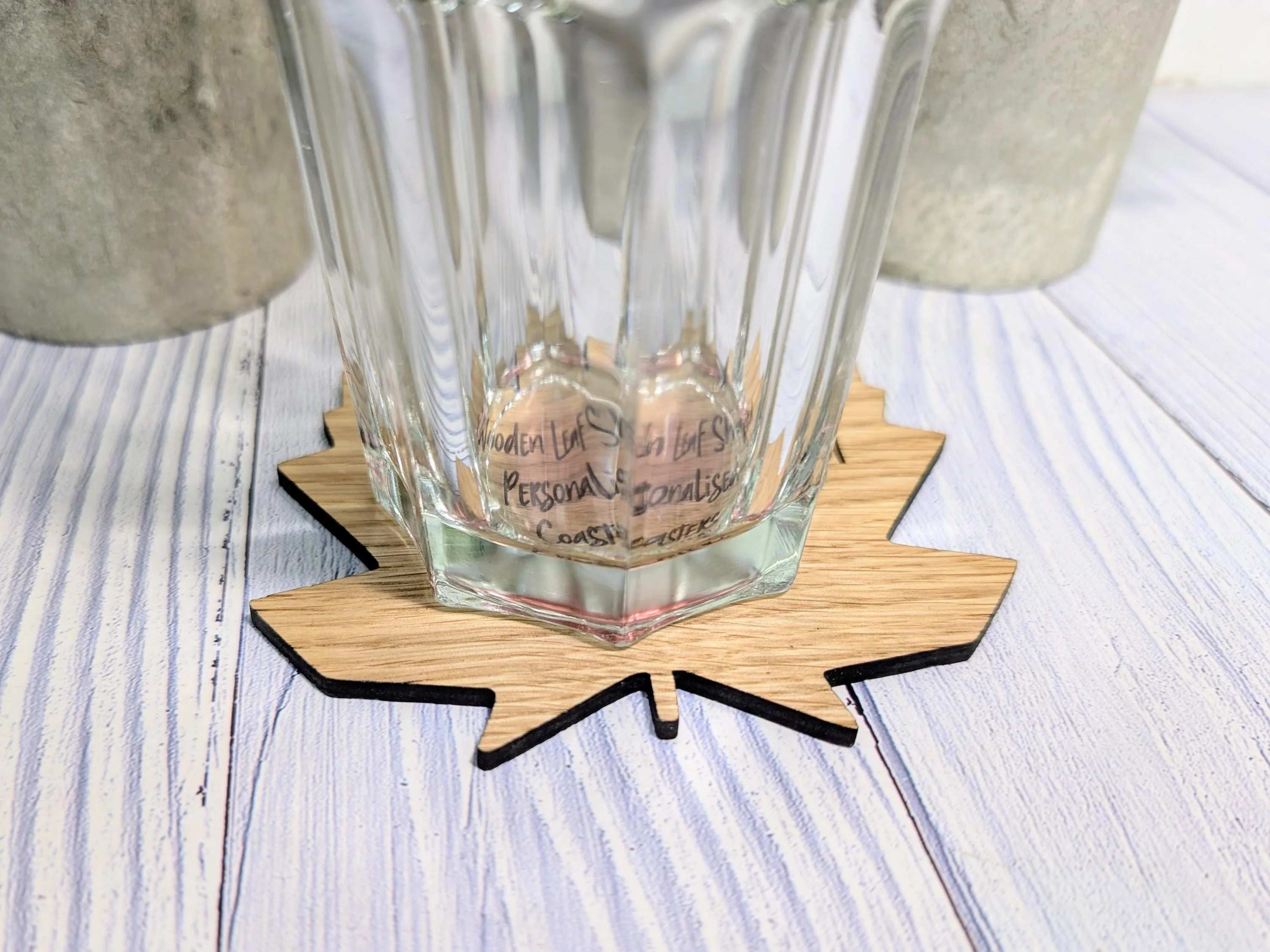 Leaf Shaped Wooden Coasters - Personalised Text – Eco-Friendly Gift, Custom Message – Bespoke Sustainable Craft, 115mm Diameter, Oak Wood - Image 7