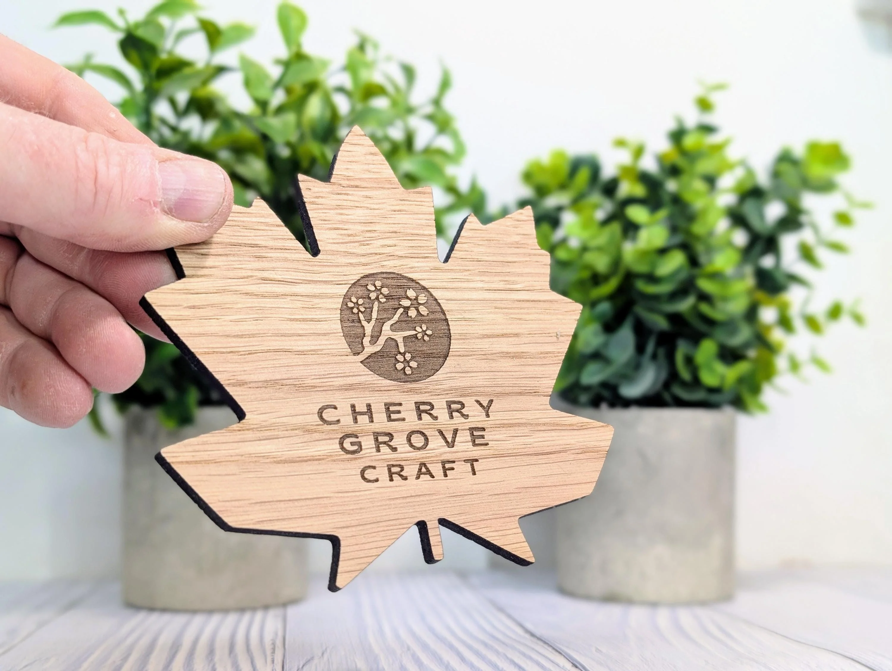 Leaf Shaped Wooden Logo Coasters - Personalised – Eco-Friendly Gift, Custom Branded – Bespoke Sustainable Craft, 115mm Diameter, Oak Wood - Image 2
