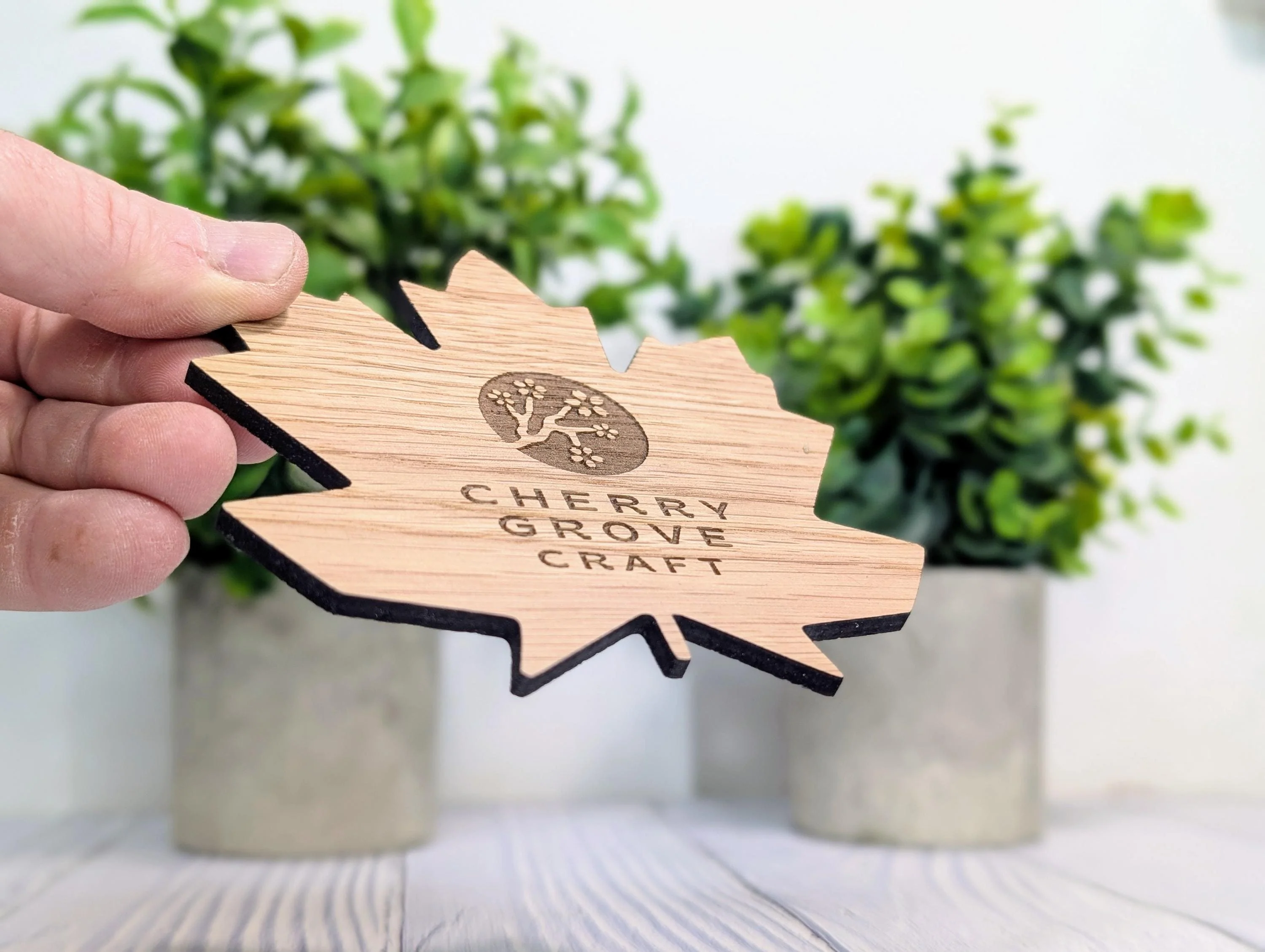 Leaf Shaped Wooden Logo Coasters - Personalised – Eco-Friendly Gift, Custom Branded – Bespoke Sustainable Craft, 115mm Diameter, Oak Wood - Image 3