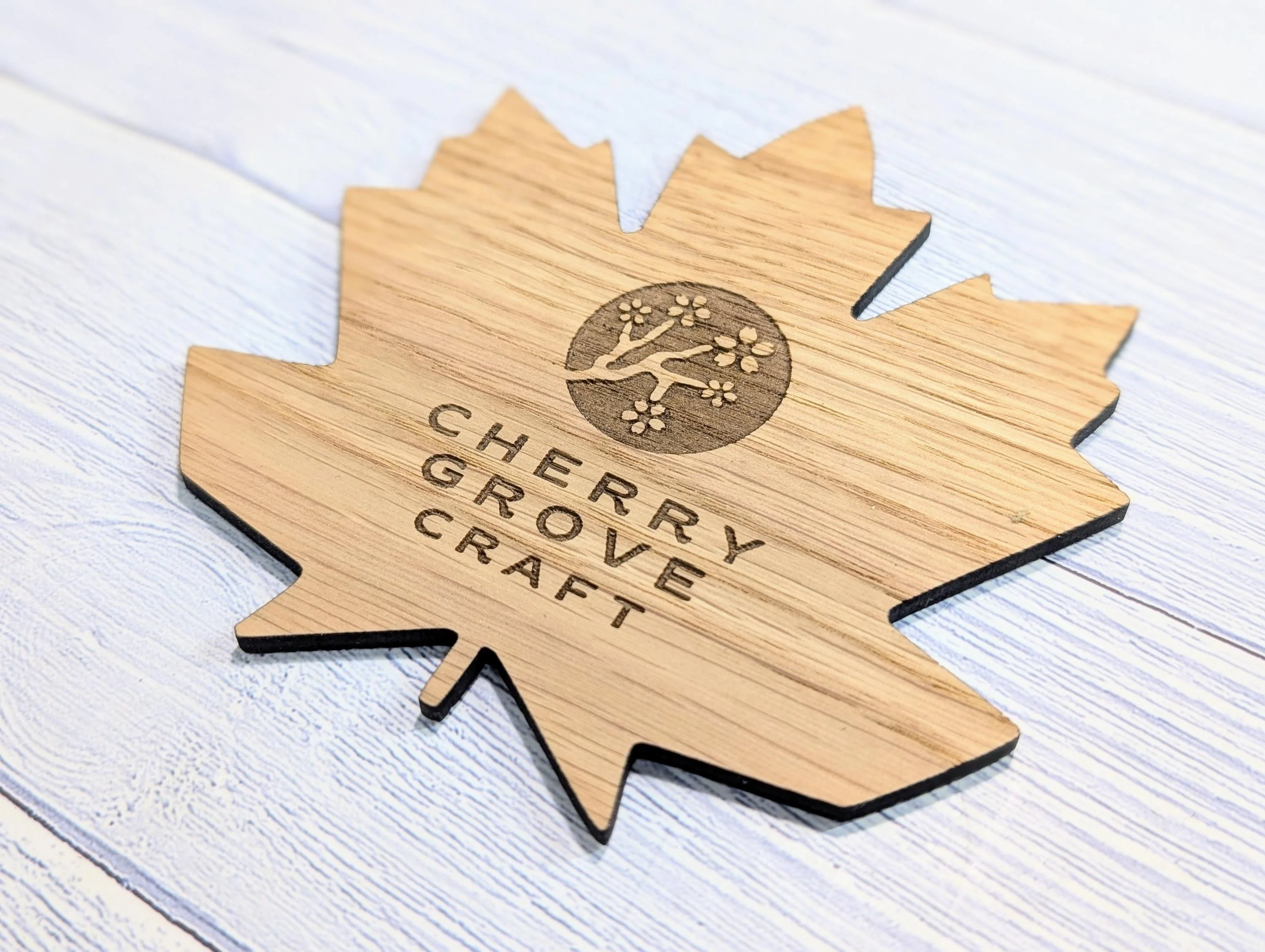 Leaf Shaped Wooden Logo Coasters - Personalised – Eco-Friendly Gift, Custom Branded – Bespoke Sustainable Craft, 115mm Diameter, Oak Wood - Image 5