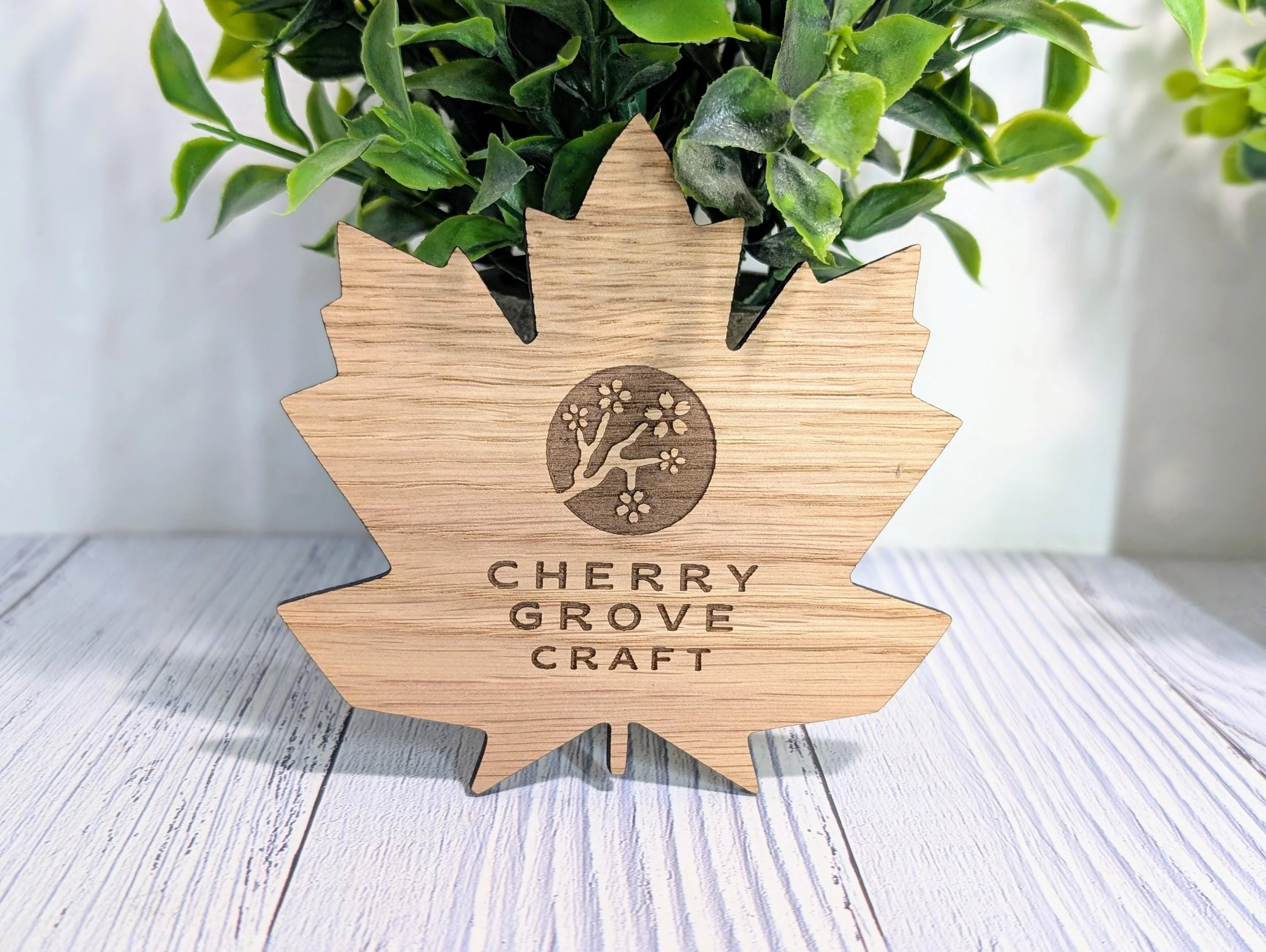 Leaf Shaped Wooden Logo Coasters - Personalised – Eco-Friendly Gift, Custom Branded – Bespoke Sustainable Craft, 115mm Diameter, Oak Wood - Image 7