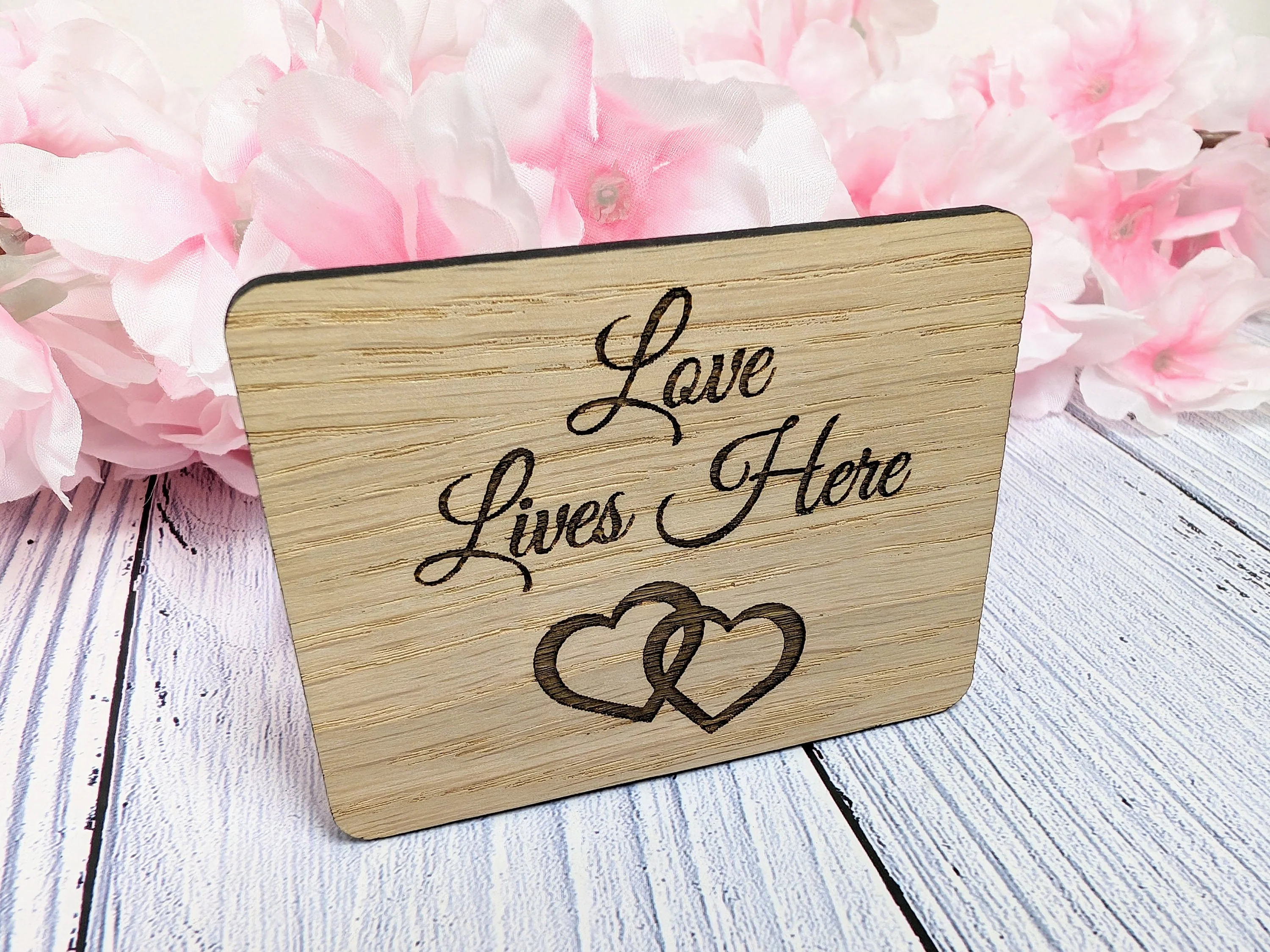 Love Lives Here - Wooden Fridge Magnet with Interlocking Hearts - Romantic Gift - Image 4