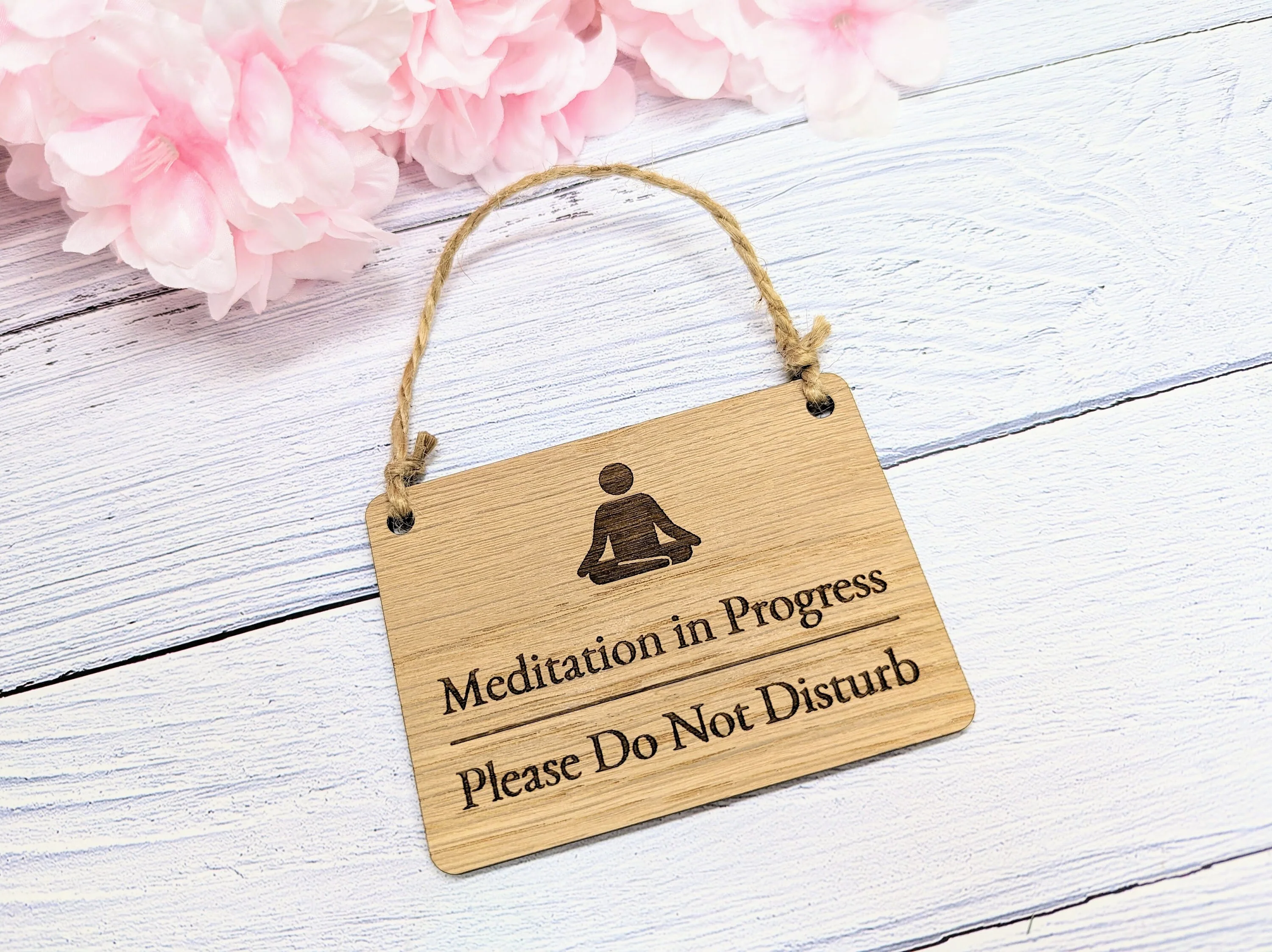 Meditation in Progress, Please Do Not Disturb - Door Sign,  Oak Veneer, Mindfulness Gift, Home Office Decor - Image 3