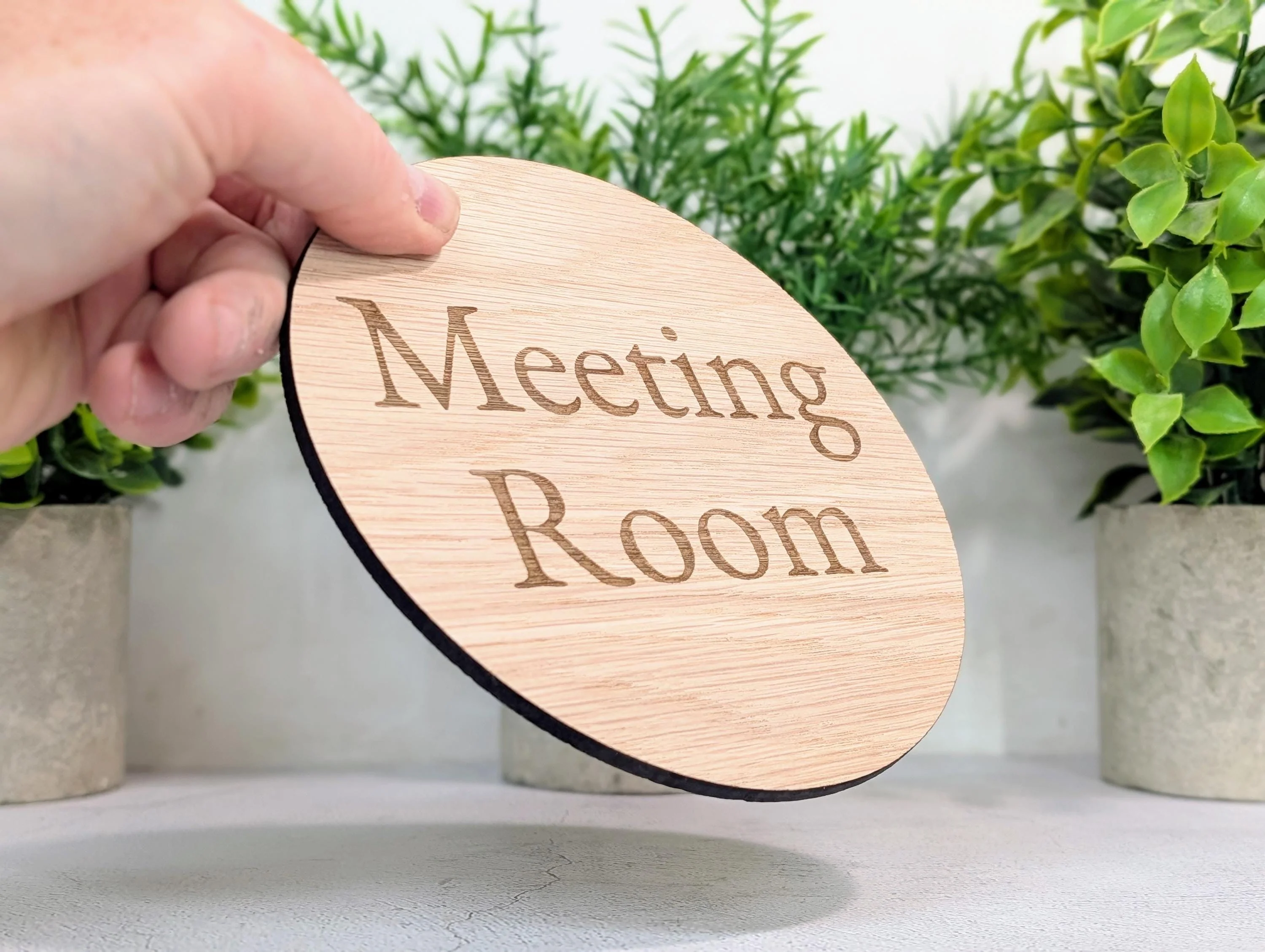 Meeting Room Door Sign – Circular Oak Veneered Wooden Sign, Indoor Office Wall Sign, Handmade in Wales, Plastic-Free Packaging, 2 Sizes - Image 2