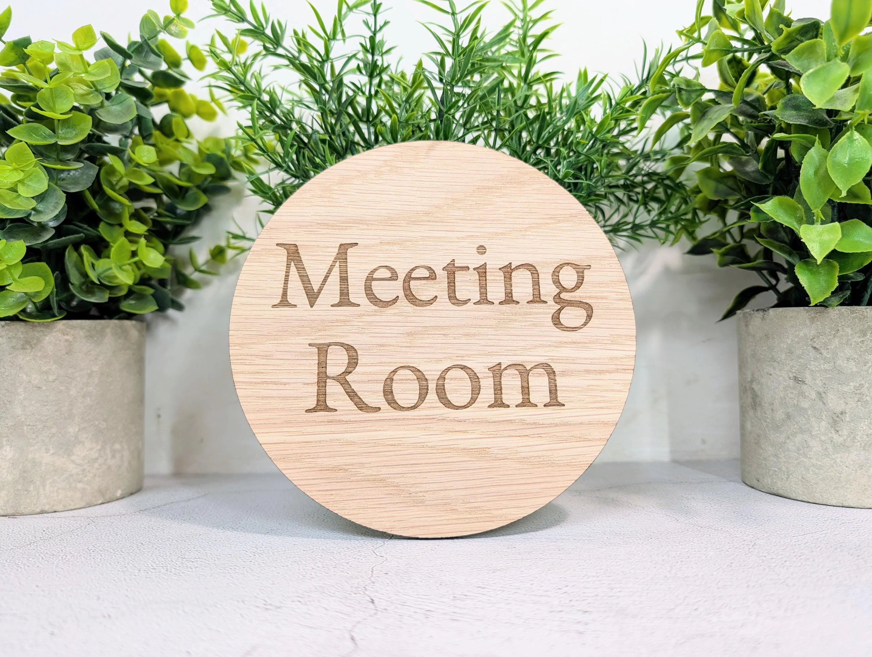 Meeting Room Door Sign – Circular Oak Veneered Wooden Sign, Indoor Office Wall Sign, Handmade in Wales, Plastic-Free Packaging, 2 Sizes - Image 3