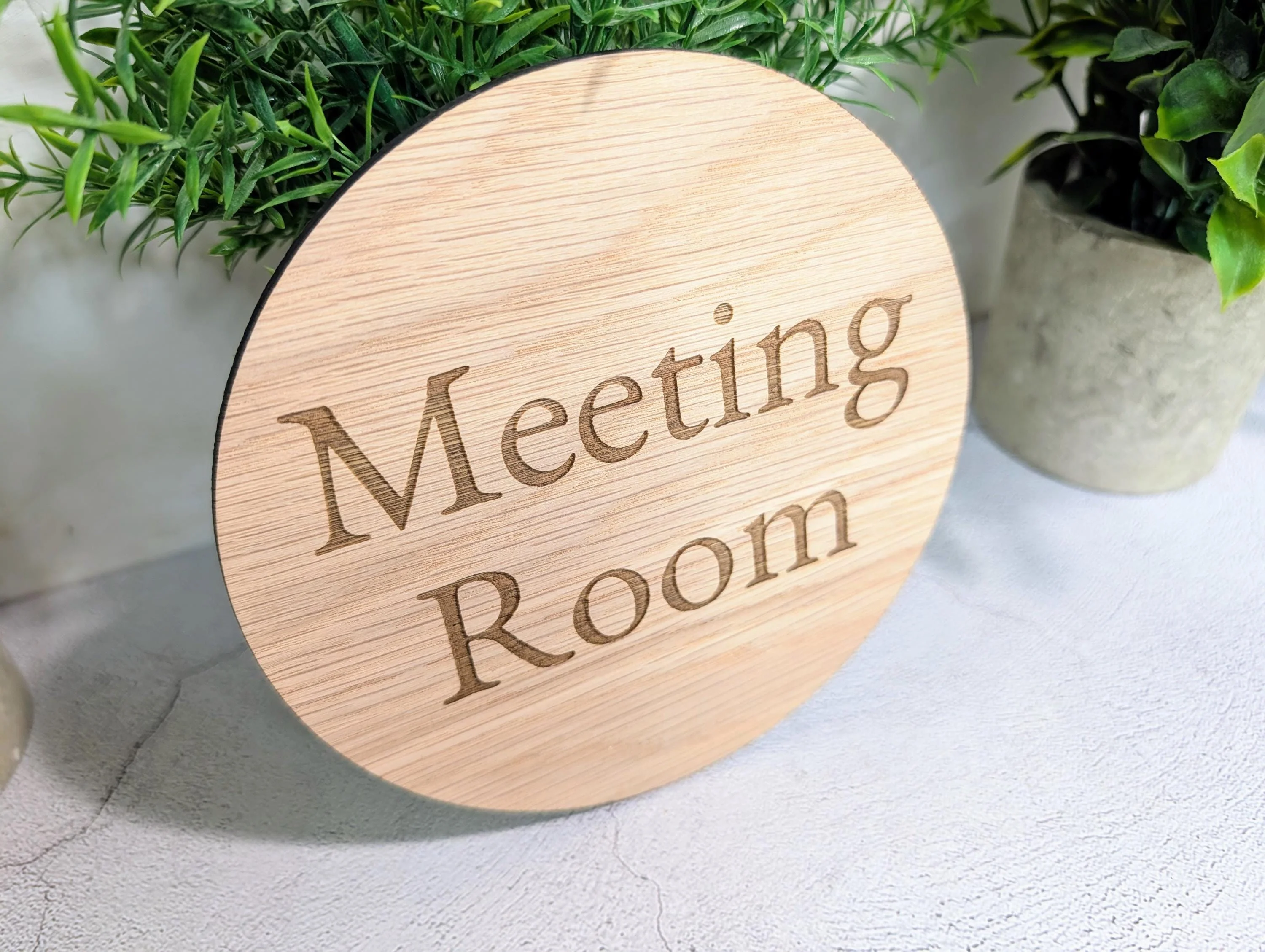 Meeting Room Door Sign – Circular Oak Veneered Wooden Sign, Indoor Office Wall Sign, Handmade in Wales, Plastic-Free Packaging, 2 Sizes - Image 4
