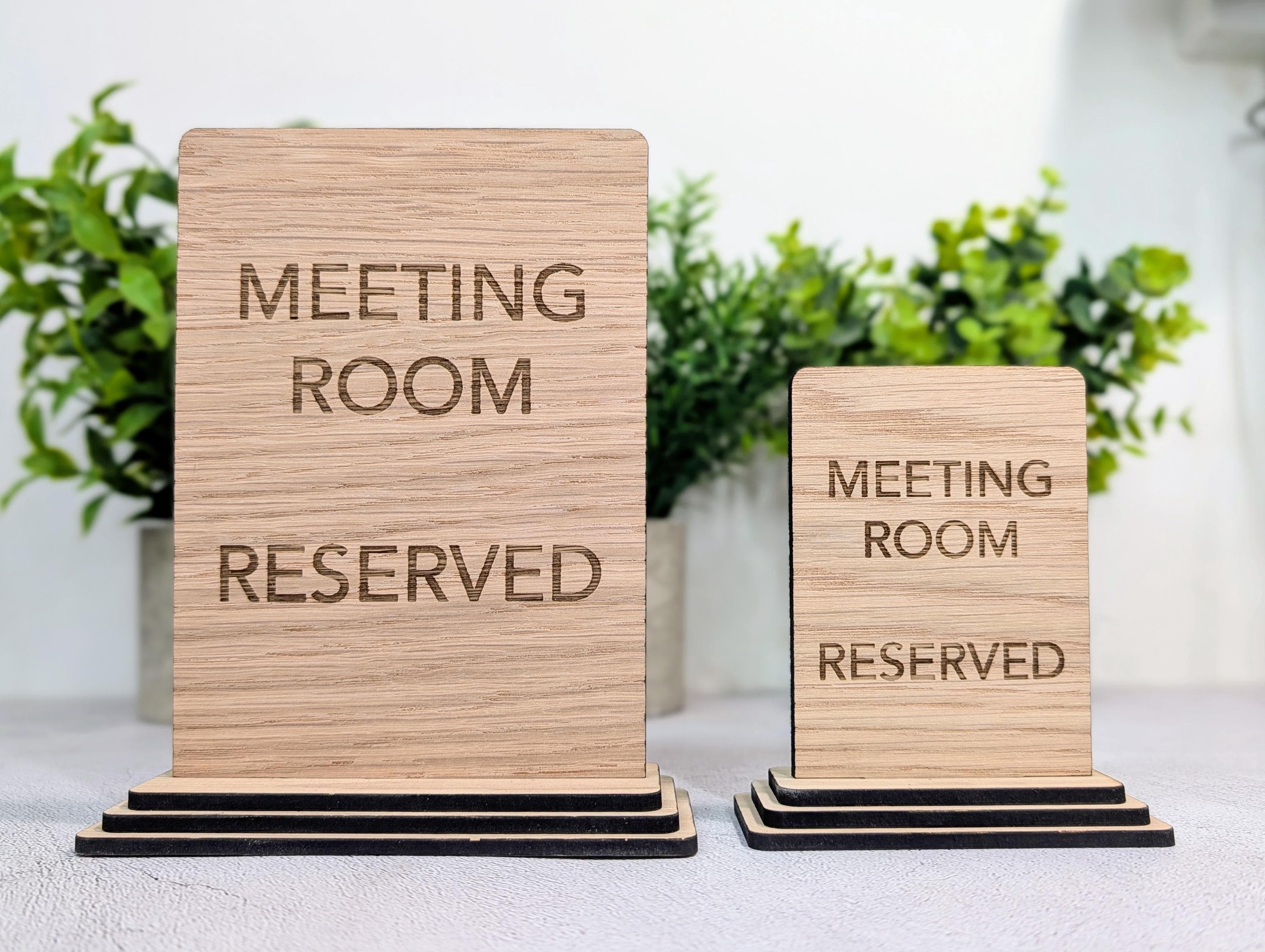 Meeting Room Reserved Sign – Wooden Table Sign, Single or Double Sided | Oak Veneer, Professional Office Display, Personalisation Option - Image 2