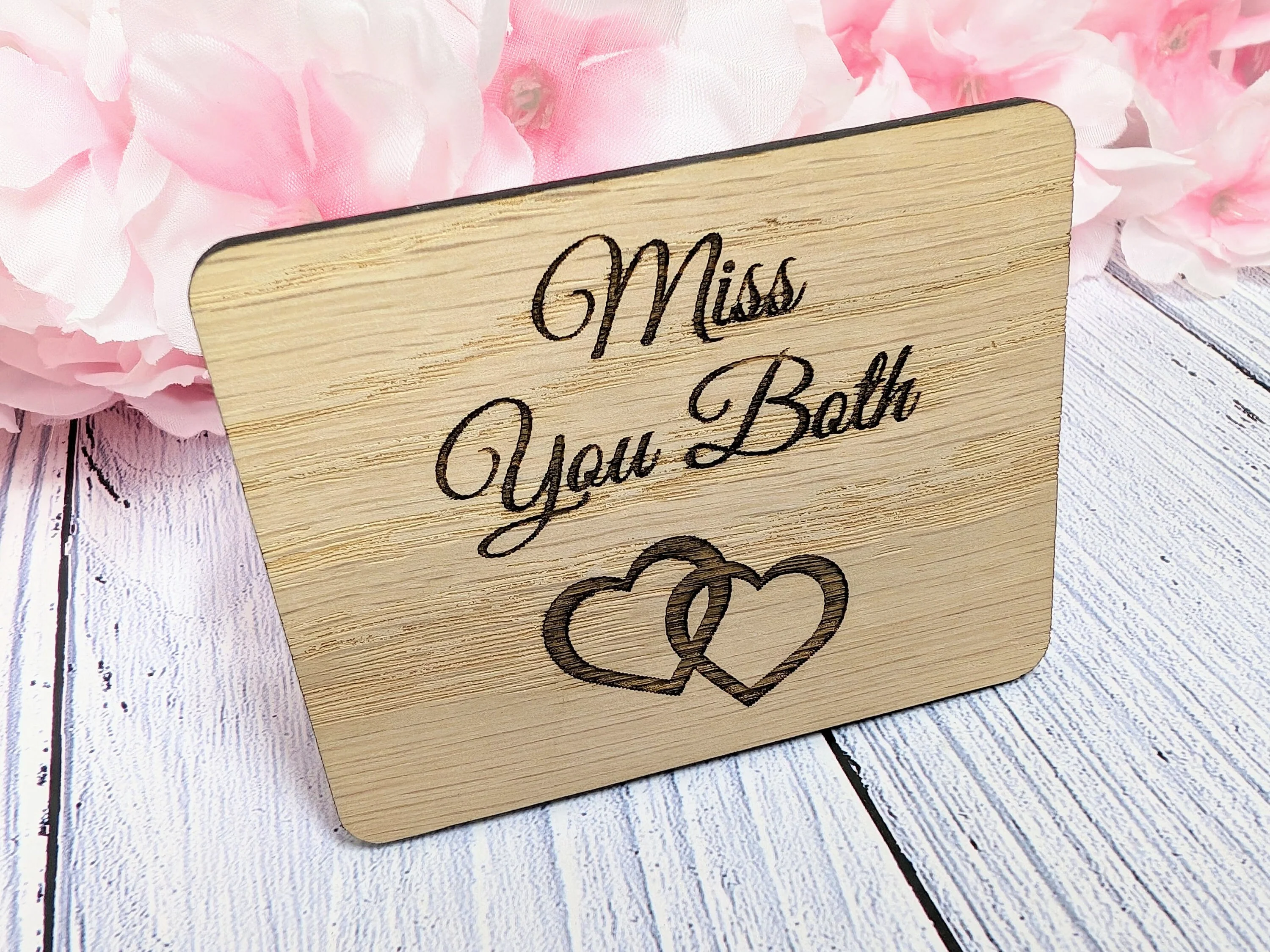 Miss You Both - Wooden Fridge Magnet with Interlocking Hearts - Romantic Gift - Image 2