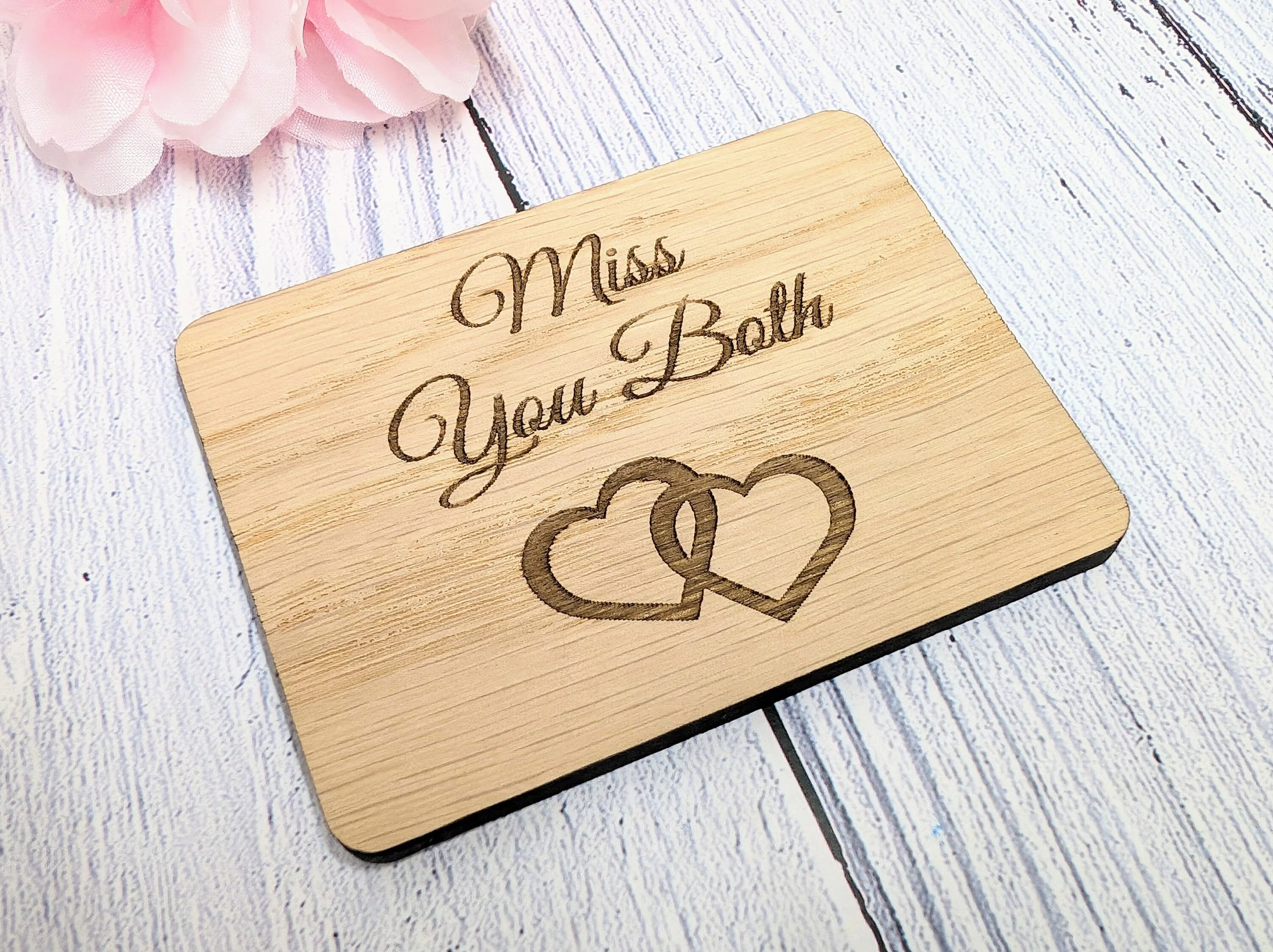 Miss You Both - Wooden Fridge Magnet with Interlocking Hearts - Romantic Gift - Image 4