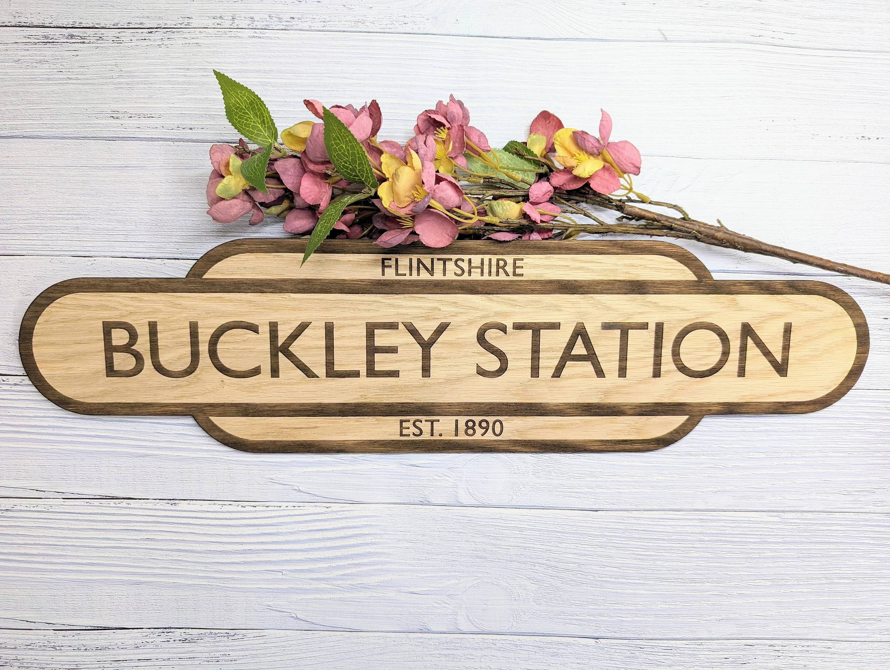 Model Railway Custom Station Sign - Oak MDF, Personalised for Enthusiasts, Authentic British Design, 4 Sizes - Image 2