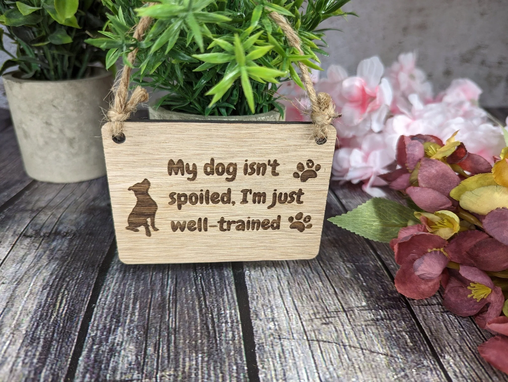 My Dog isn't Spoiled, I'm Just Well Trained - Wooden Sign | Wooden Hanging Sign for Dog Lovers | Doggy Birthday Gift | Bar Sign | Door Sign - Image 3