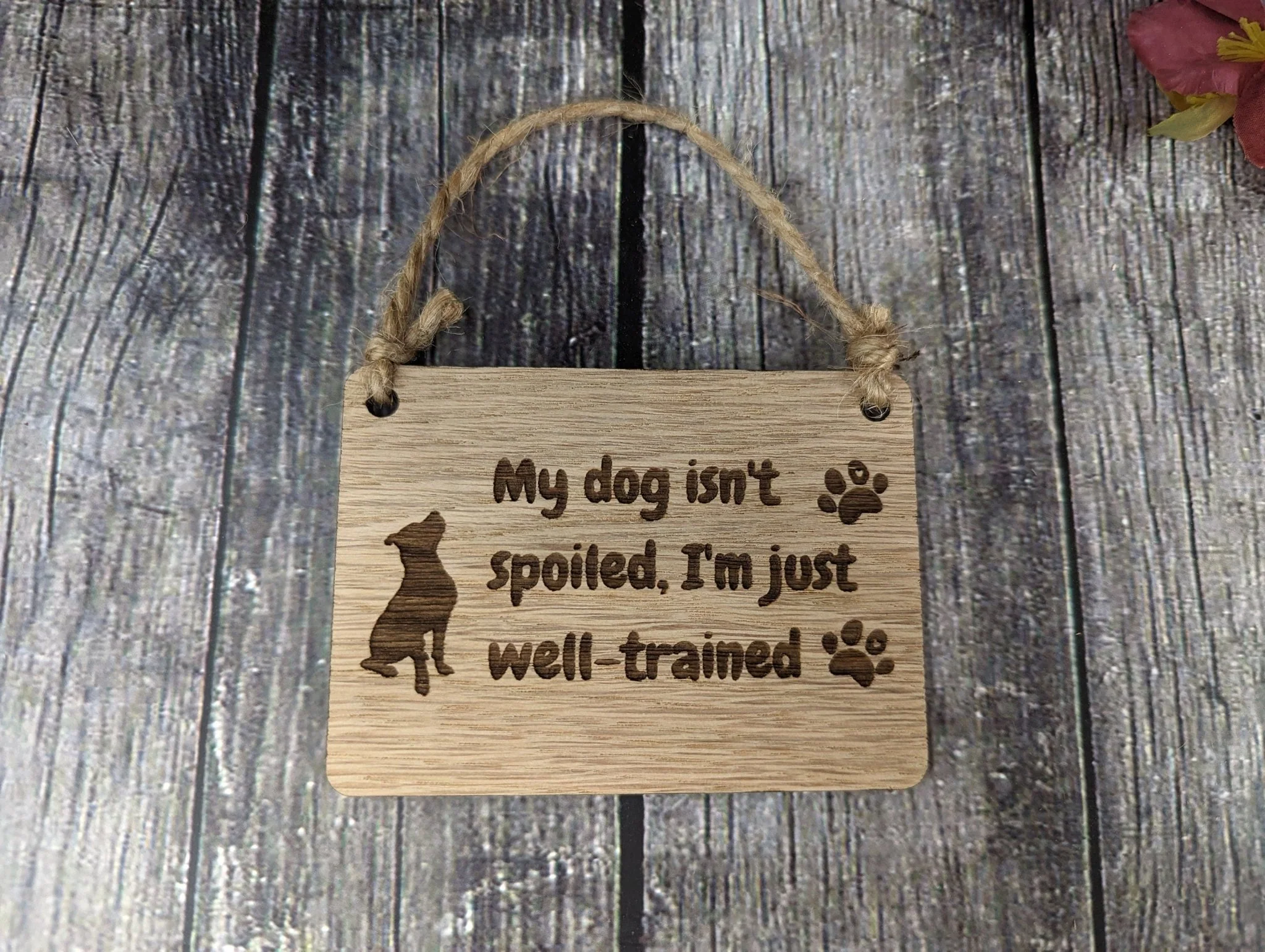 My Dog isn't Spoiled, I'm Just Well Trained - Wooden Sign | Wooden Hanging Sign for Dog Lovers | Doggy Birthday Gift | Bar Sign | Door Sign - Image 5