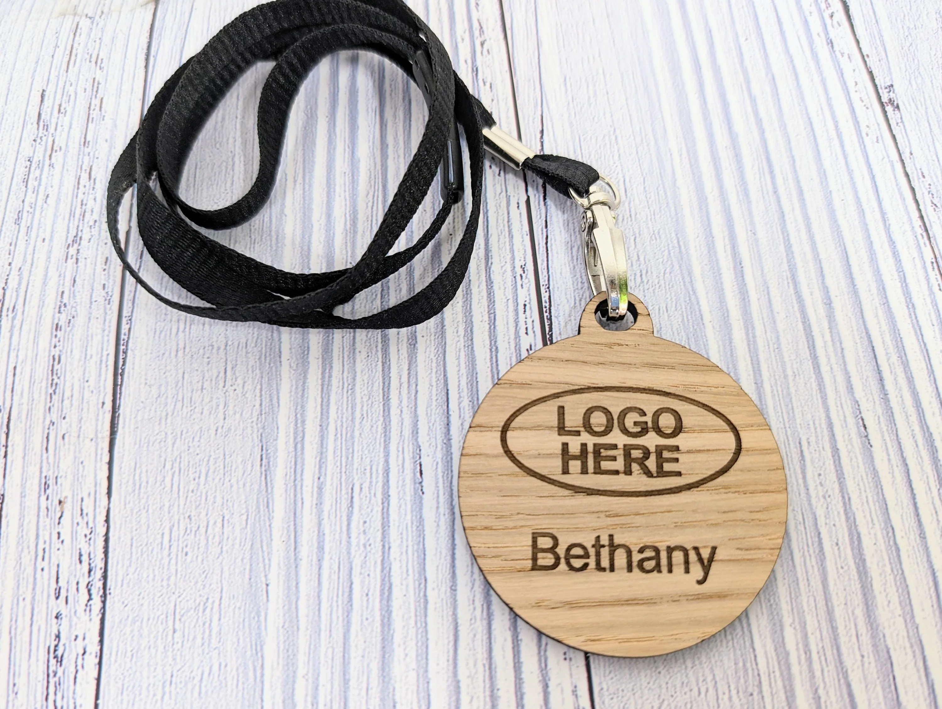 Name Badges, Eco-Friendly Round Staff ID Tags with Lanyards - Customisable with Logo, & Text, 60mm x 70mm, Bulk Discounts, Personalised Tags - Image 2