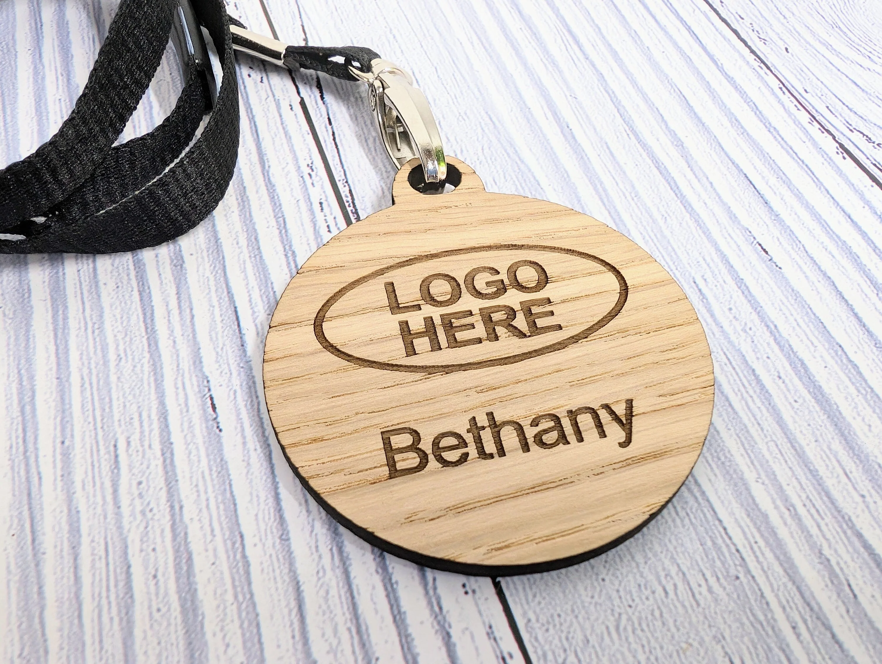 Name Badges, Eco-Friendly Round Staff ID Tags with Lanyards - Customisable with Logo, & Text, 60mm x 70mm, Bulk Discounts, Personalised Tags - Image 5