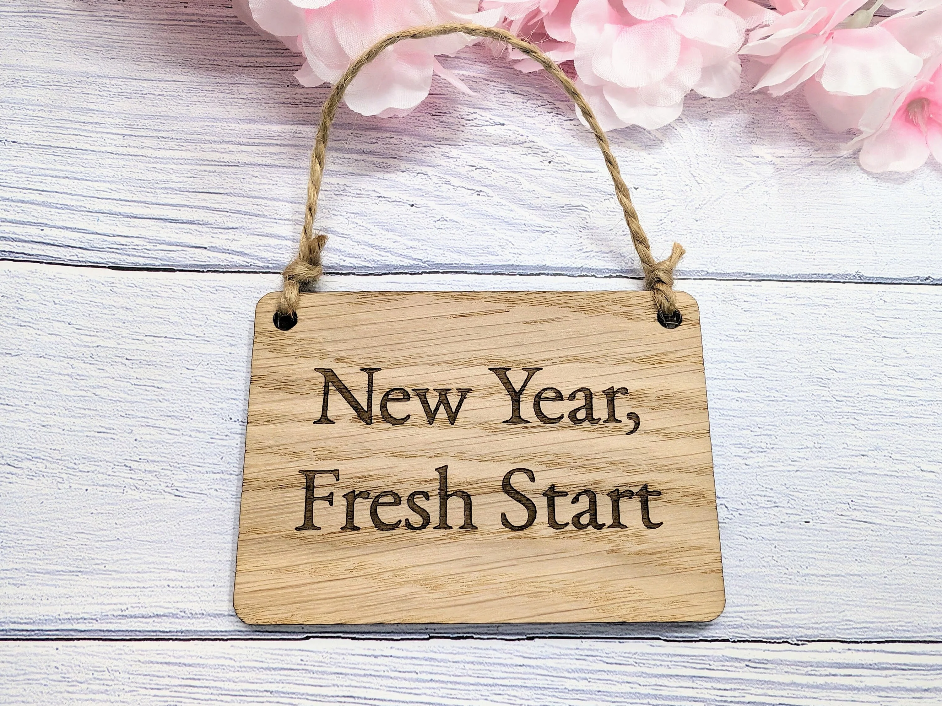 New Year, Fresh Start Oak Sign - Customisable, Motivational 2024 Decor - Image 3