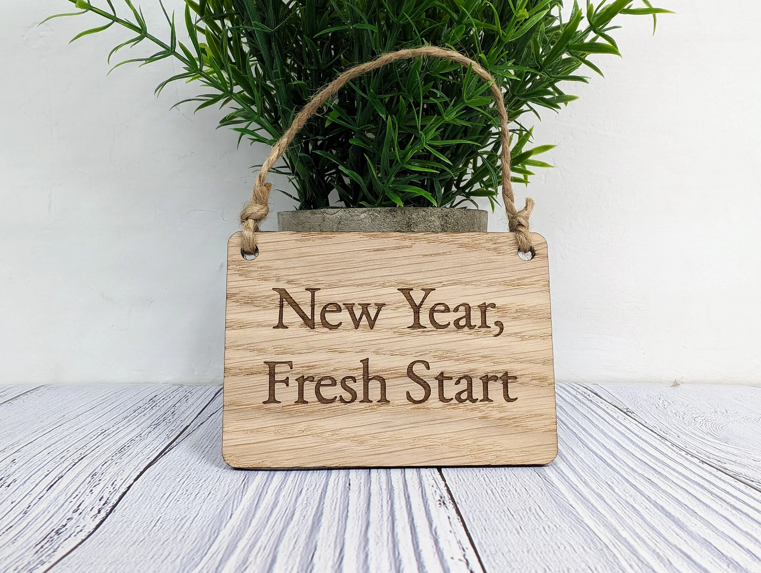 New Year, Fresh Start Oak Sign - Customisable, Motivational 2024 Decor - Image 4