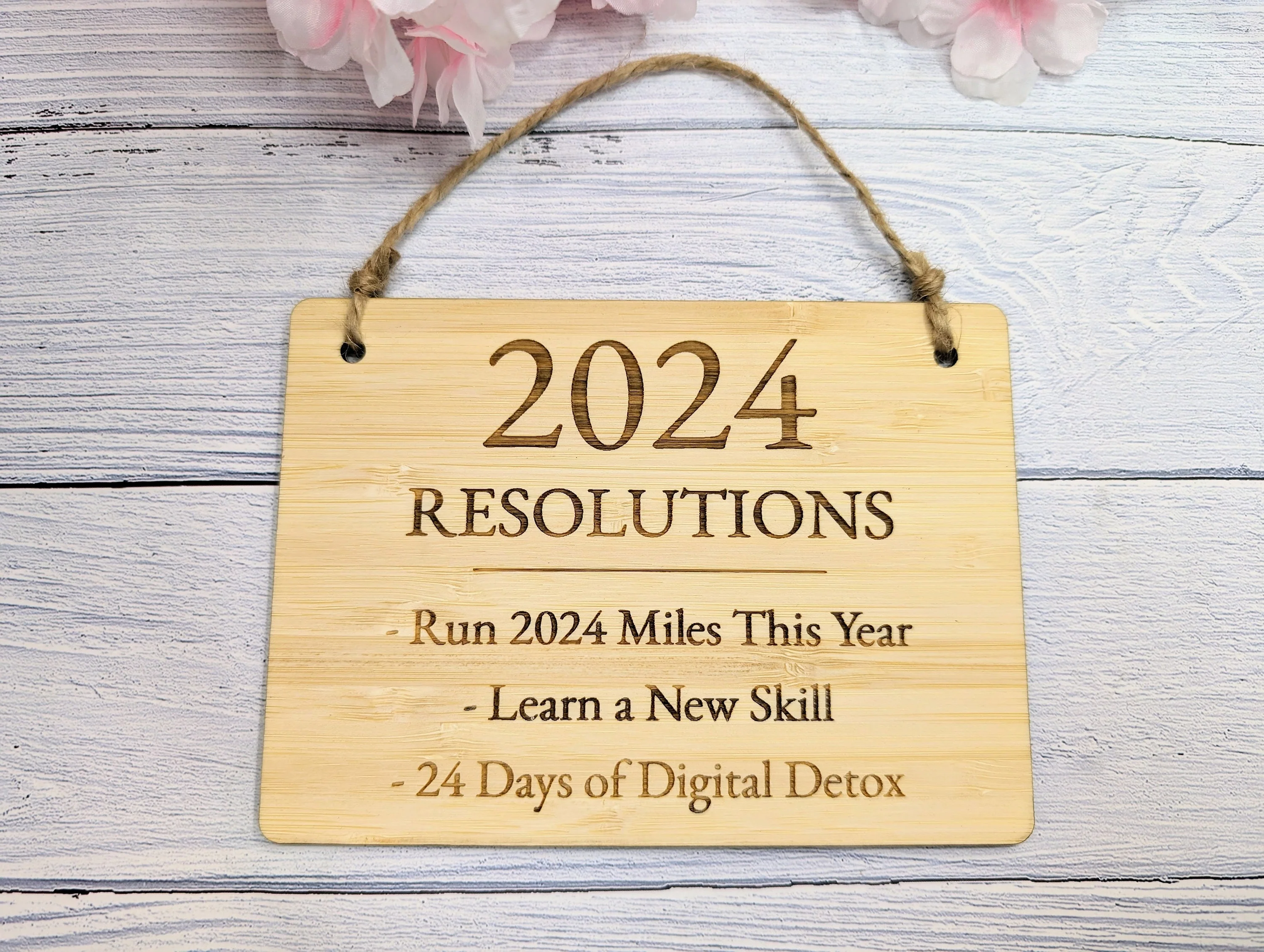 New Year's Resolution Bamboo Sign - Personalised Goals for 2024 - Oak Veneer - Up to 6 Lines of Custom Resolutions - Start Your Year Right - Image 4