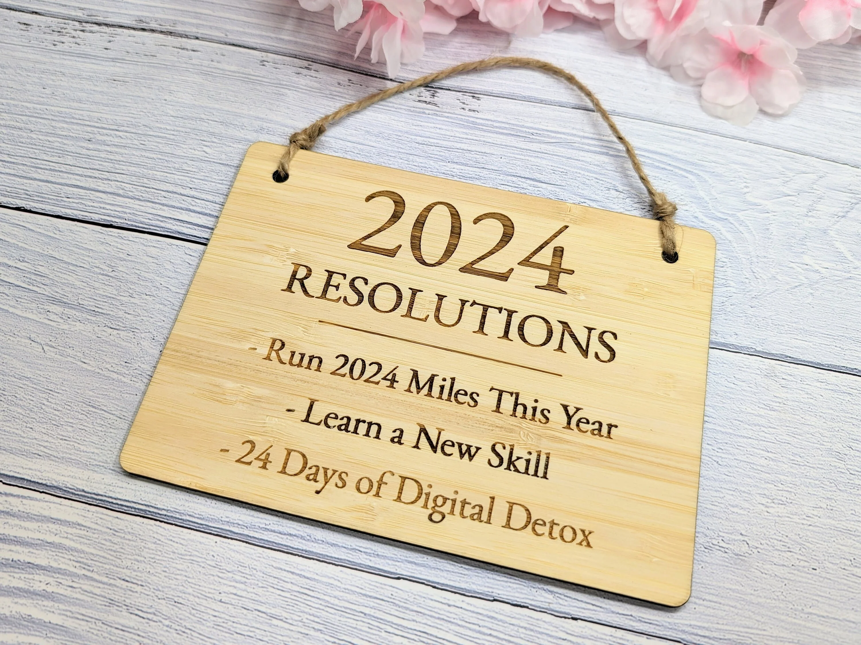 New Year's Resolution Bamboo Sign - Personalised Goals for 2024 - Oak Veneer - Up to 6 Lines of Custom Resolutions - Start Your Year Right - Image 7
