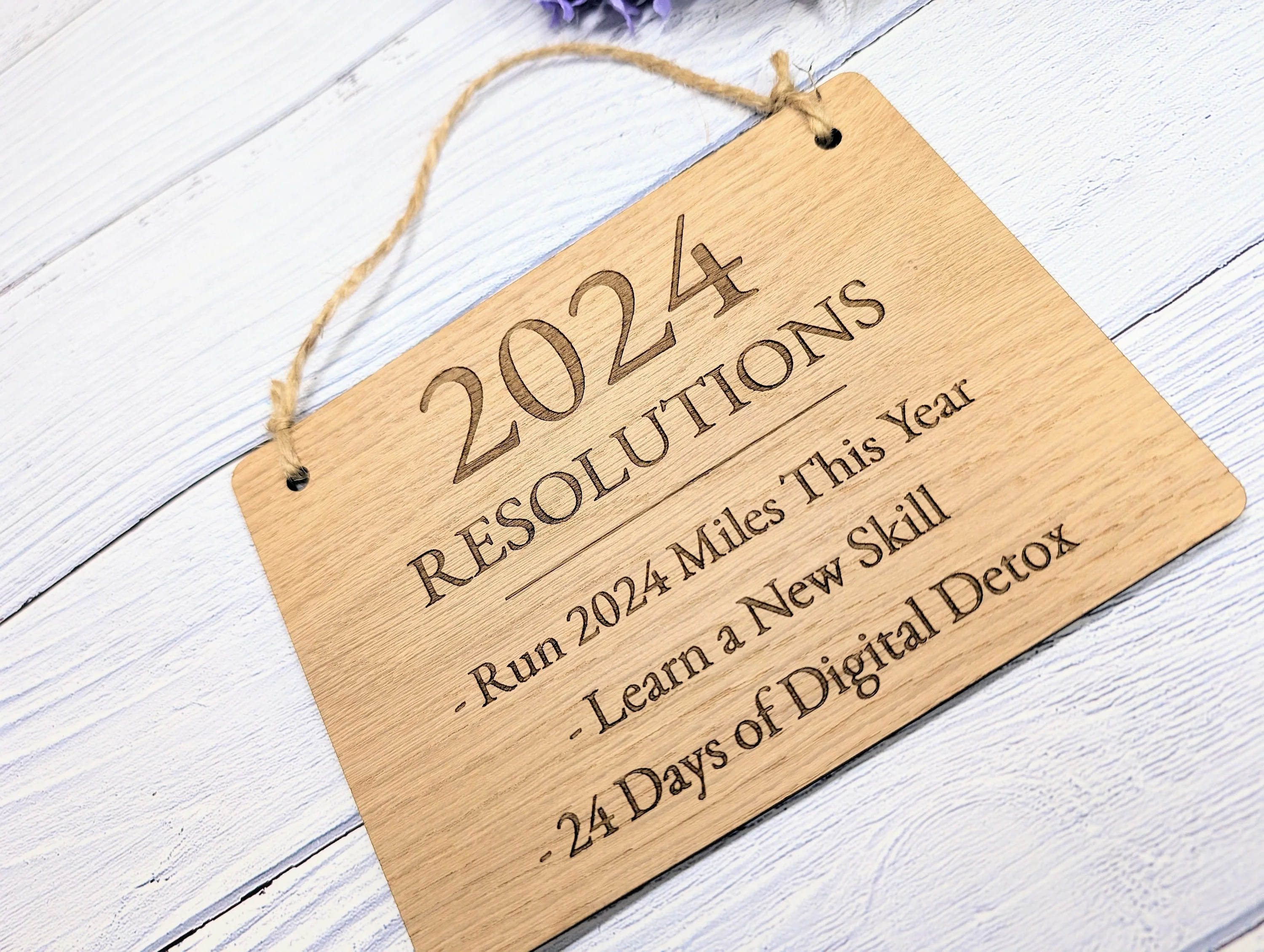 New Year's Resolution Sign - Personalised Goals for 2024 - Oak Veneer - Up to 6 Lines of Custom Resolutions - Start Your Year Right - Image 3