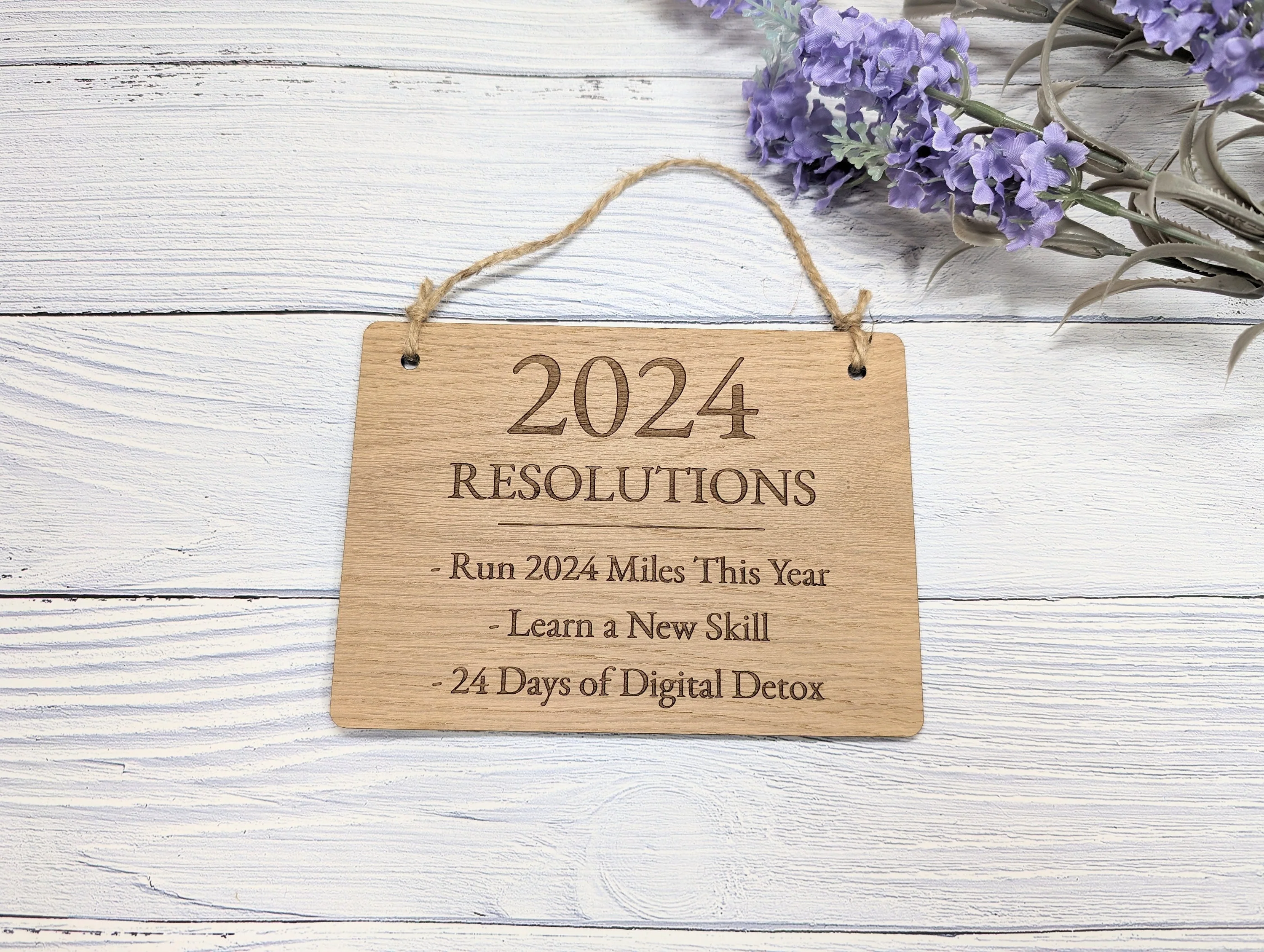 New Year's Resolution Sign - Personalised Goals for 2024 - Oak Veneer - Up to 6 Lines of Custom Resolutions - Start Your Year Right - Image 4