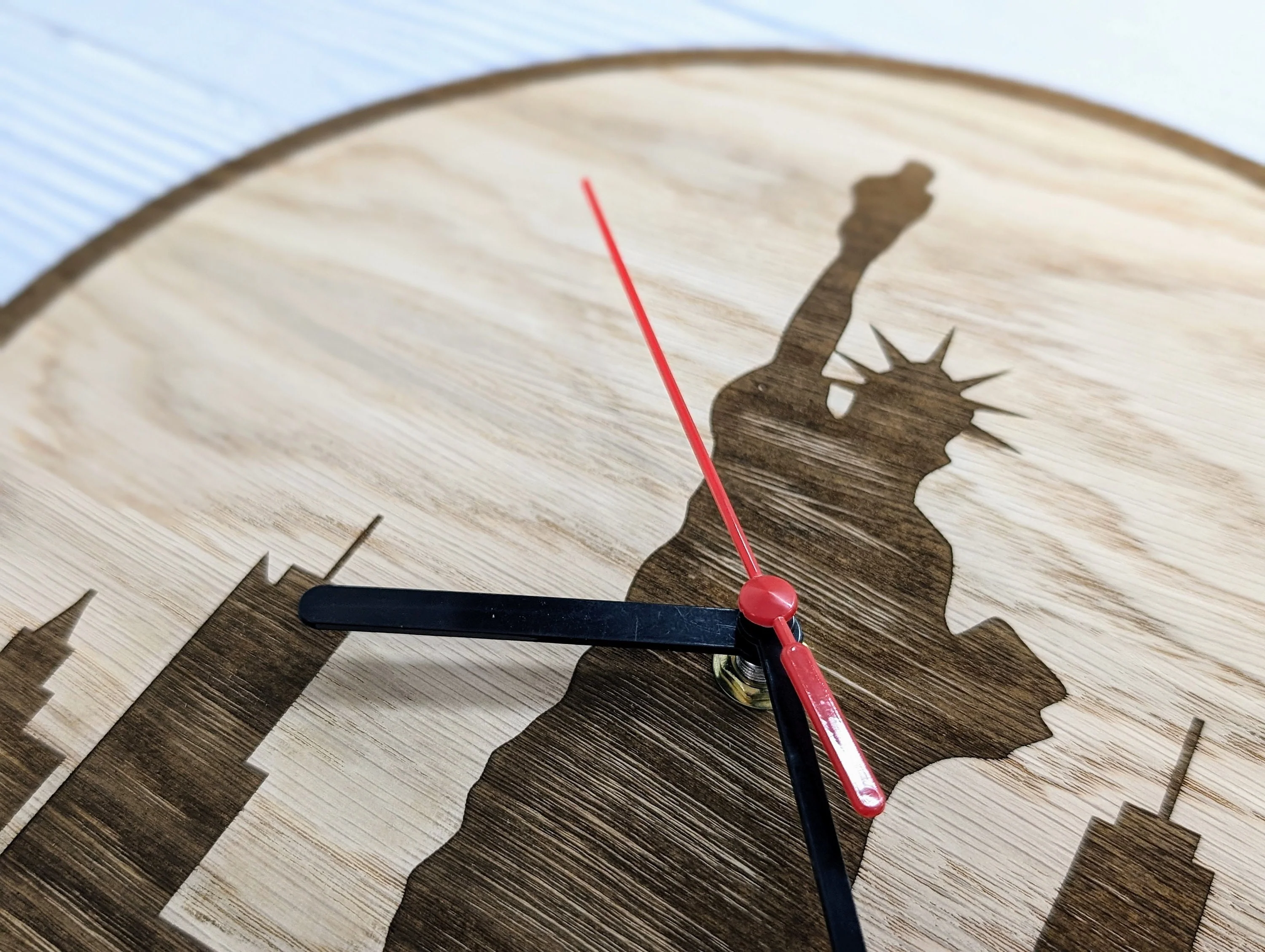 New York Skyline Wooden Clock - Urban Chic Wall Decor, Stylish Cityscape Timepiece, Oak Veneer, Engraved Skyline, NYC Wall Art - Image 2