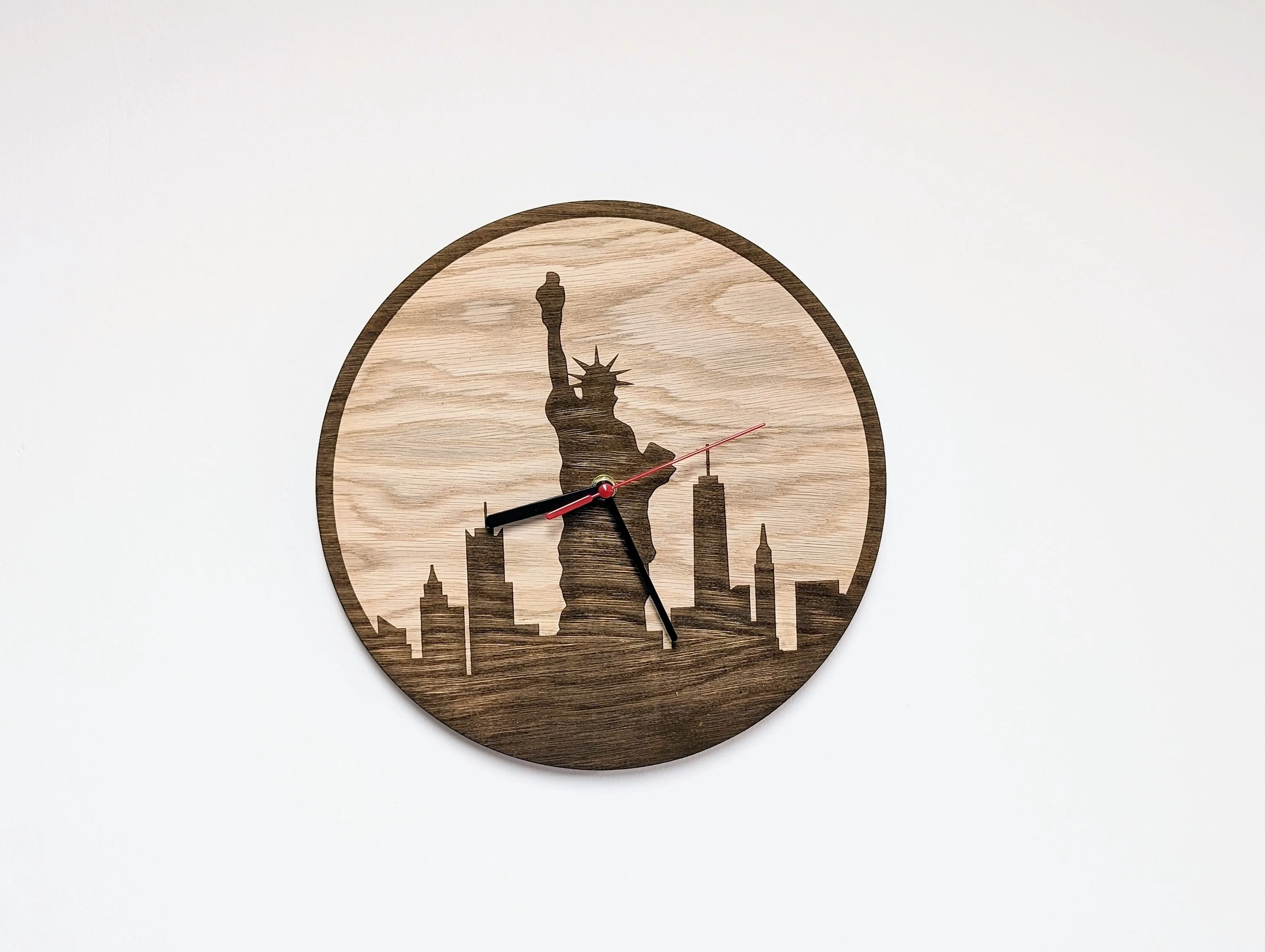 New York Skyline Wooden Clock - Urban Chic Wall Decor, Stylish Cityscape Timepiece, Oak Veneer, Engraved Skyline, NYC Wall Art - Image 3