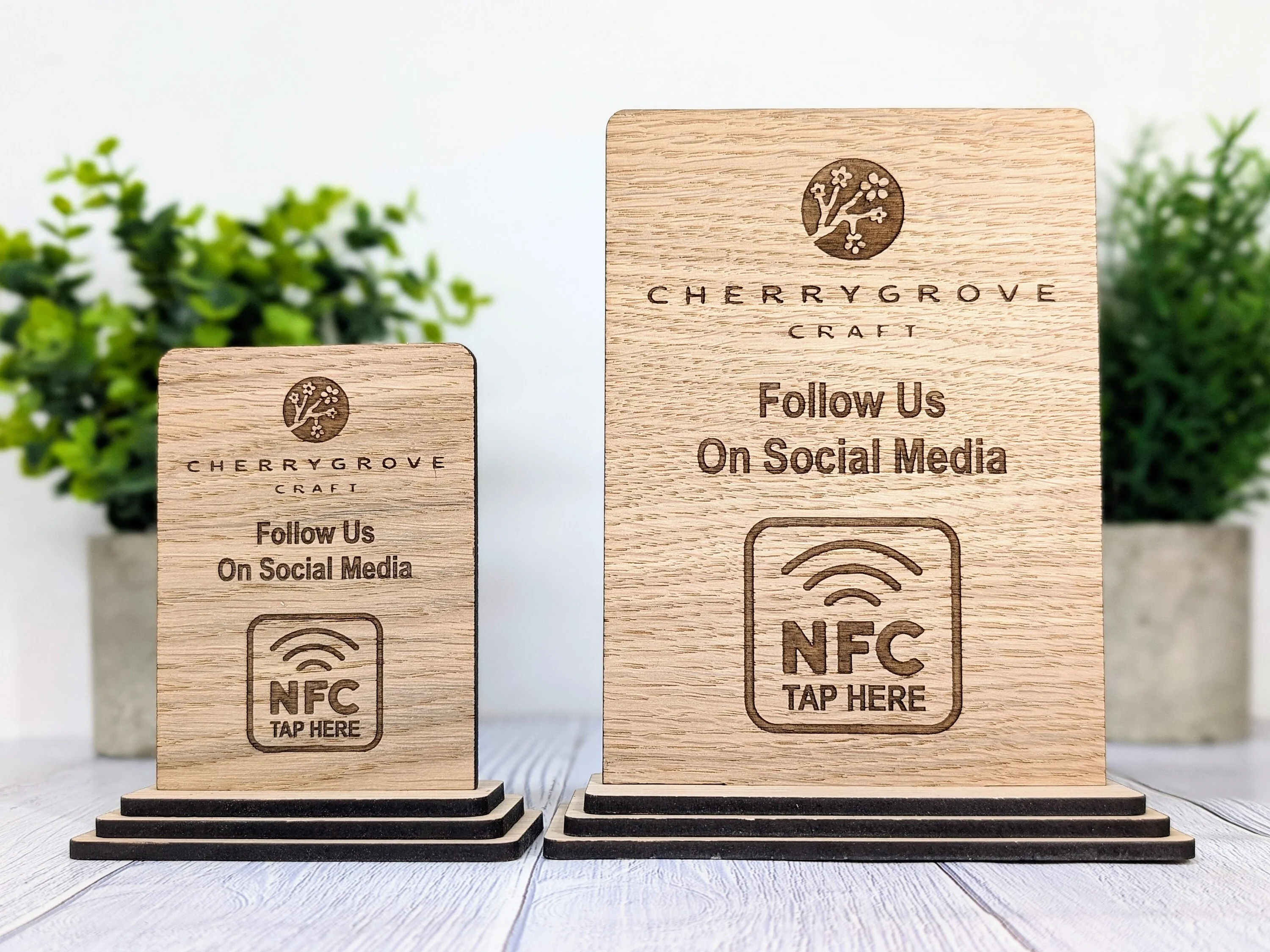 NFC 'Tap Here' Wooden Follow Us Sign - Personalised Logo, Eco-Friendly, Handmade, Social Media Link, NFC tag, 2 Sizes, Custom Signage - Image 5