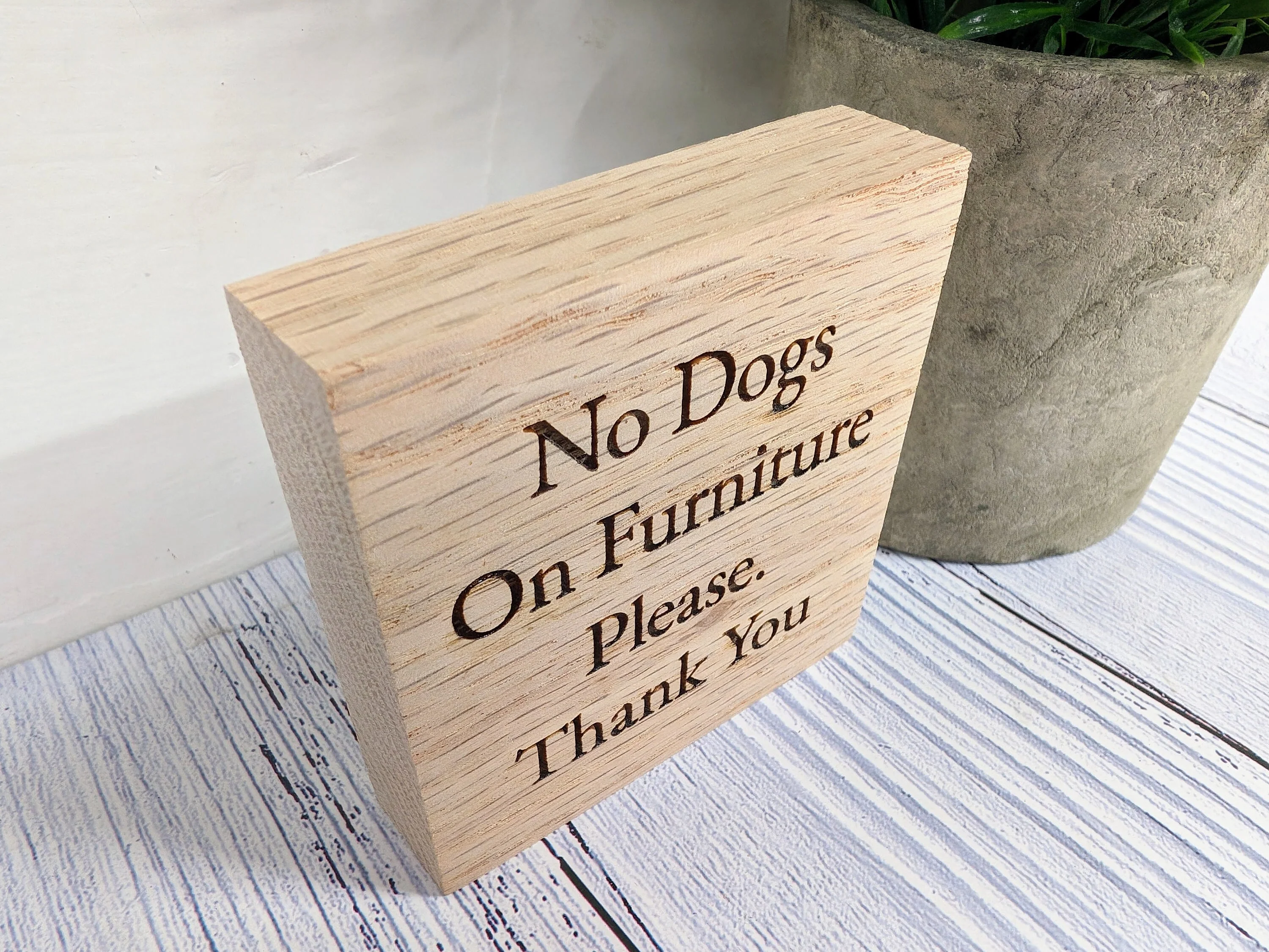 No Dogs on Furniture Oak Sign, Polite B&B Wooden Sign - Optional Personalisation - Pet Friendly Sign, Freestanding, Small Oak Plaque - Image 5