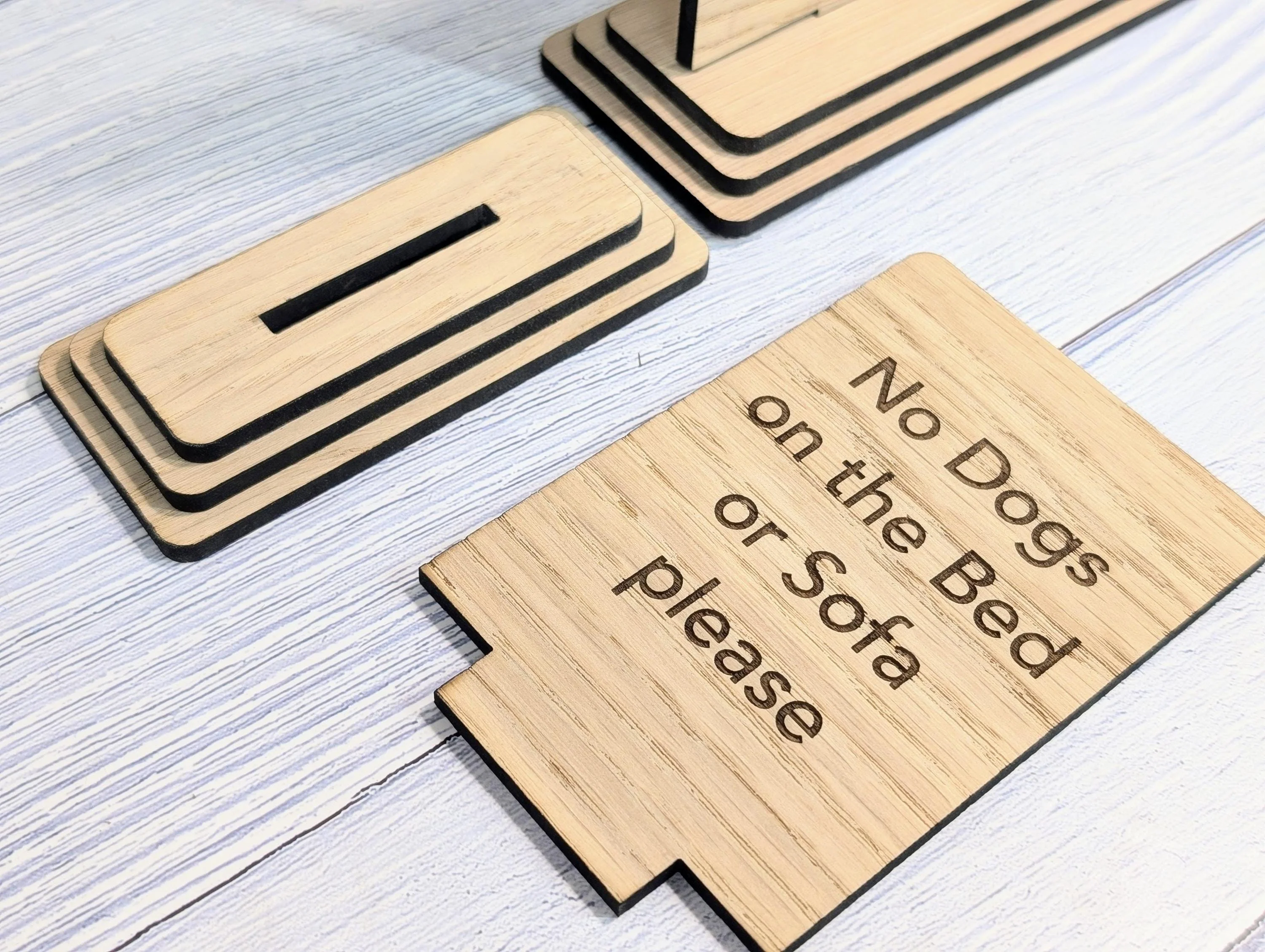 No Dogs on the Bed or Furniture Please | Personalised Wooden Sign | Two Sizes | Custom Pet Rules Freestanding Table Sign | Removable Base - Image 4