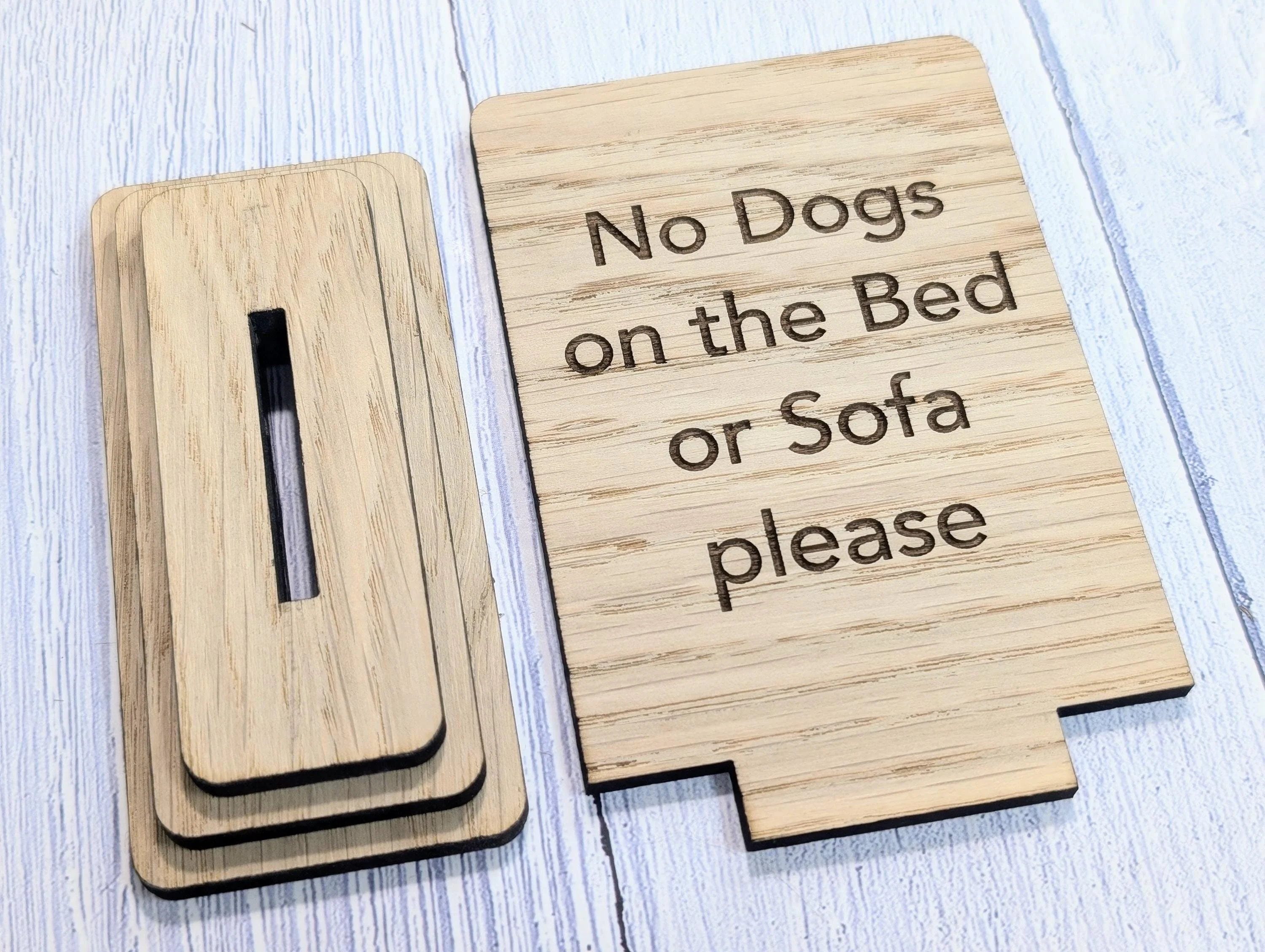 No Dogs on the Bed or Furniture Please | Personalised Wooden Sign | Two Sizes | Custom Pet Rules Freestanding Table Sign | Removable Base - Image 6